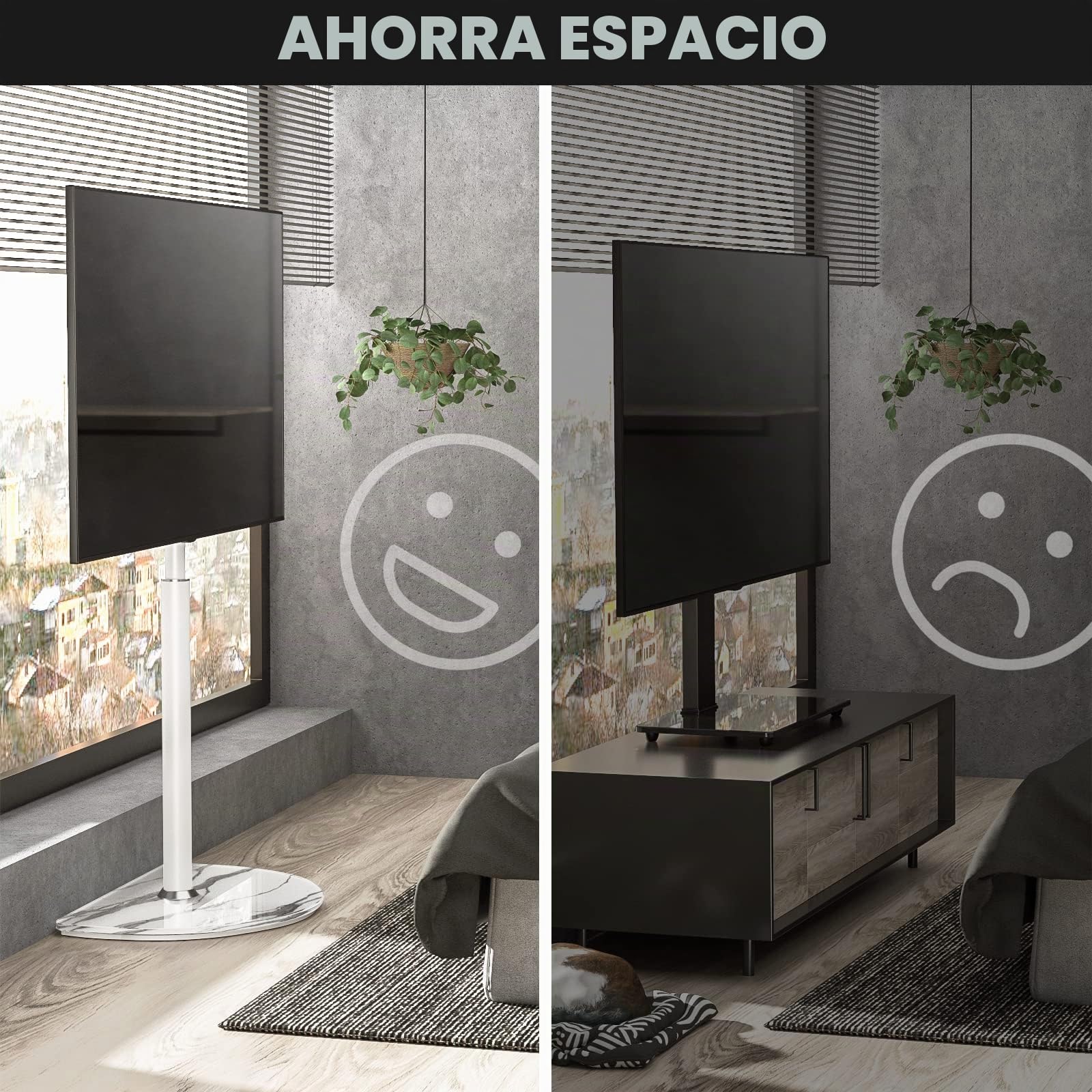 RFIVER - Soporte de suelo para TV de 32 a 65 pulgadas LED LCD OLED con giro de ± 25 grados, altura ajustable, soporte de esquina para TV de hasta 40 kg, gestión de cables, montaje fácil, VESA máx