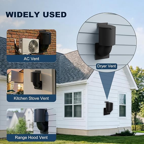 Dryer Vent Cover 4 inch, Seal Natural Energy Saving, Replacement Vents UV Resistant with Screws and Washers Necessary for Installation (Black)