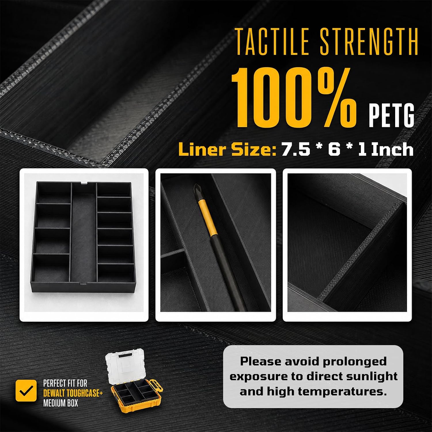 Organizer Impact Bit Holder Insert for DEWALT Medium ToughCase DWAN2190, 10+1Long Compartments, Organized and Efficient, Ergonomic Dimension Grid, Liner Only, 3D Printed PETG Parts, Screwdriver Lining