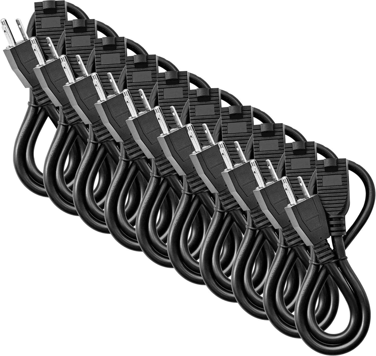 Aurum Cables Extension Cord 2 Feet - 16 AWG SJTW Heavy Duty Power Cord - 3 Prong Cable 125 Volts 13 Amp NEMA 5-15P to NEMA 5-15R ETL Listed - Indoor Outdoor Extension Cord in Black - 10 Pack