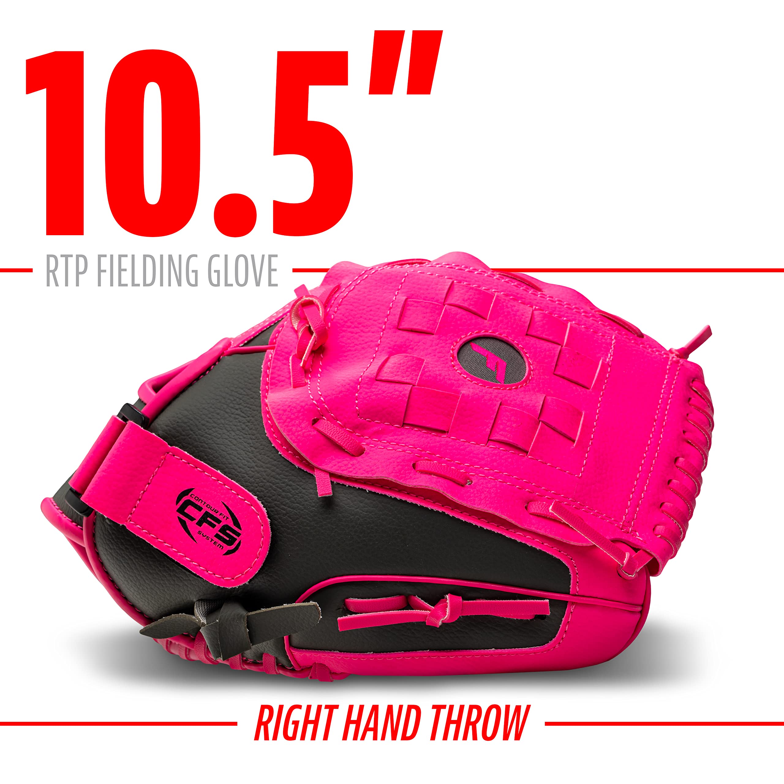Franklin Sports RTP Teeball - Guantes de Rendimiento, 10.5 Pulgadas, Lanzamiento a la Derecha, Grafito/Rosa