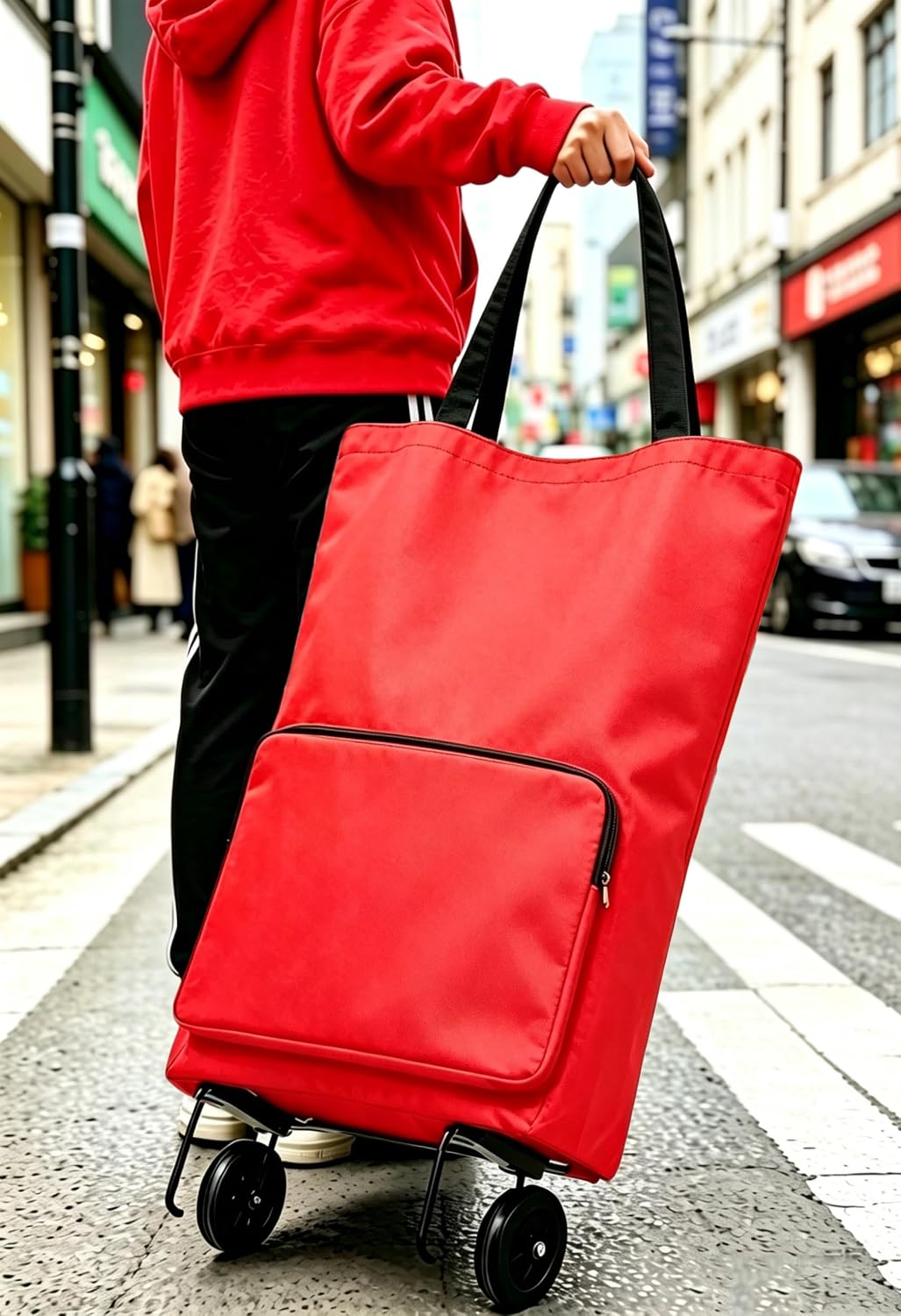Collapsible Shopping Bag with Wheels Portable Shopping Cart with 360° Swivel Wheels Rolling Tote Bag Reusable Grocery Bag Trolley Bag on Wheels for Travel Shopping and Daily Use (B0C9LMHLBT) image 4