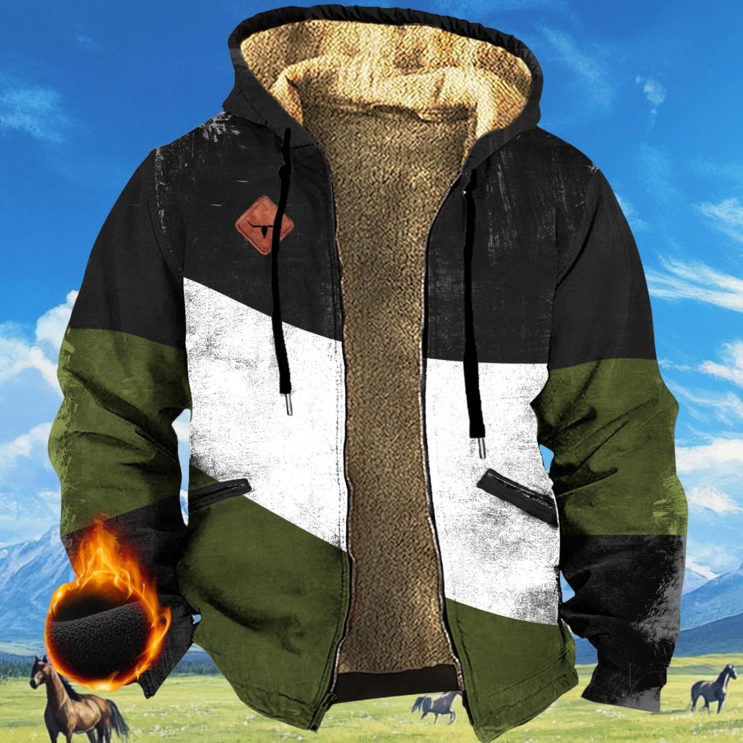 Winter Jackets For Men Western Zip Up Big And Tall Lightweight Corduroy Hooded Fleece Hoodies With Pockets - Image 3