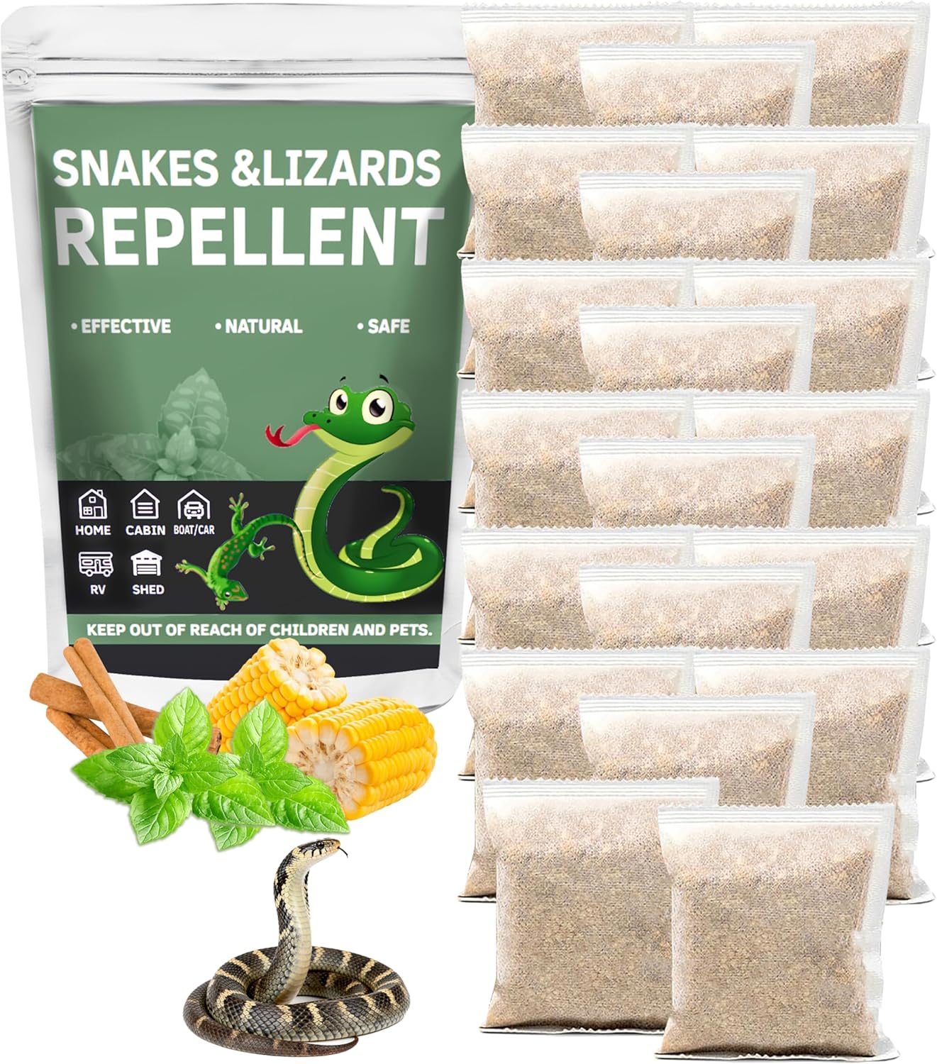 Natural Snake Repellent for Yard, Safe Granules for Pets & Kids - Long-Lasting Outdoor Snake Deterrent for Garden, Garage & Patio,100% Plant-Based & Non-Toxic, 20 Pack