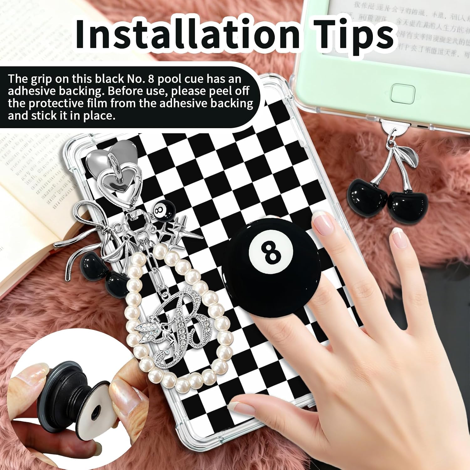 Cute Charms Set for Phone,Grip Holder,Dust Plug Charm Type C/USB C,Charms Compatible for Phone,Kindle for Women. image 5