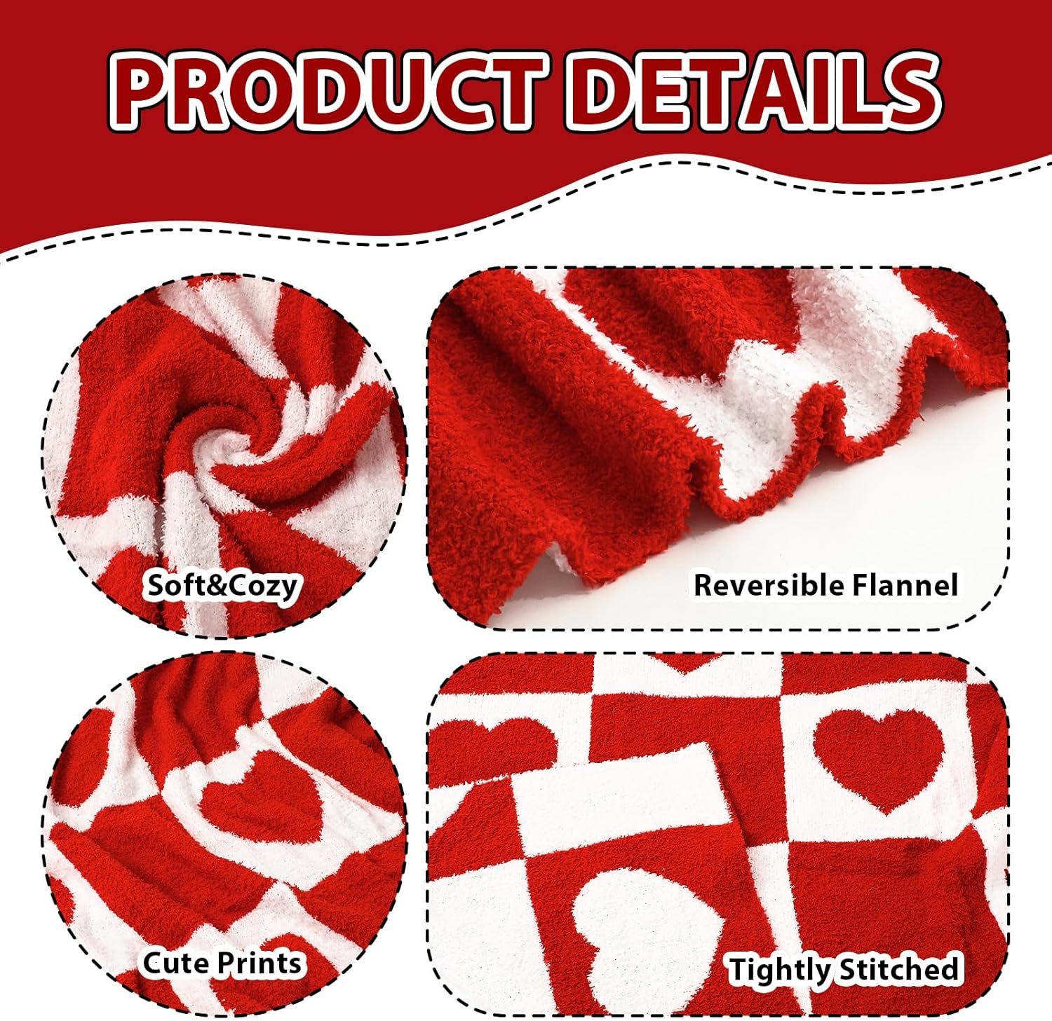 JarThenaAMCS Valentine's Day Knit Throw Blanket 50 x 60 Inch Reversible Pink Red White Checkered Love Heart Plush Flannel Blankets Gift for Wife Women Couch Sofa Bed Decor - Image 3