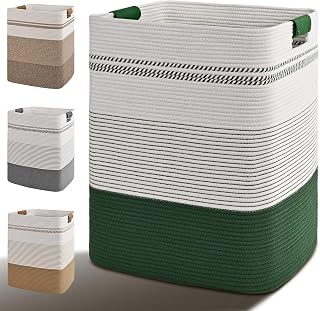 Laundry Hamper, 75L Tall Laundry Basket with Leather Handles, Rectangle Large Clothes Hamper for Organizing, Cotton Woven Laundry Baskets Storage Hampers for Bedroom, Nursery, Living Room