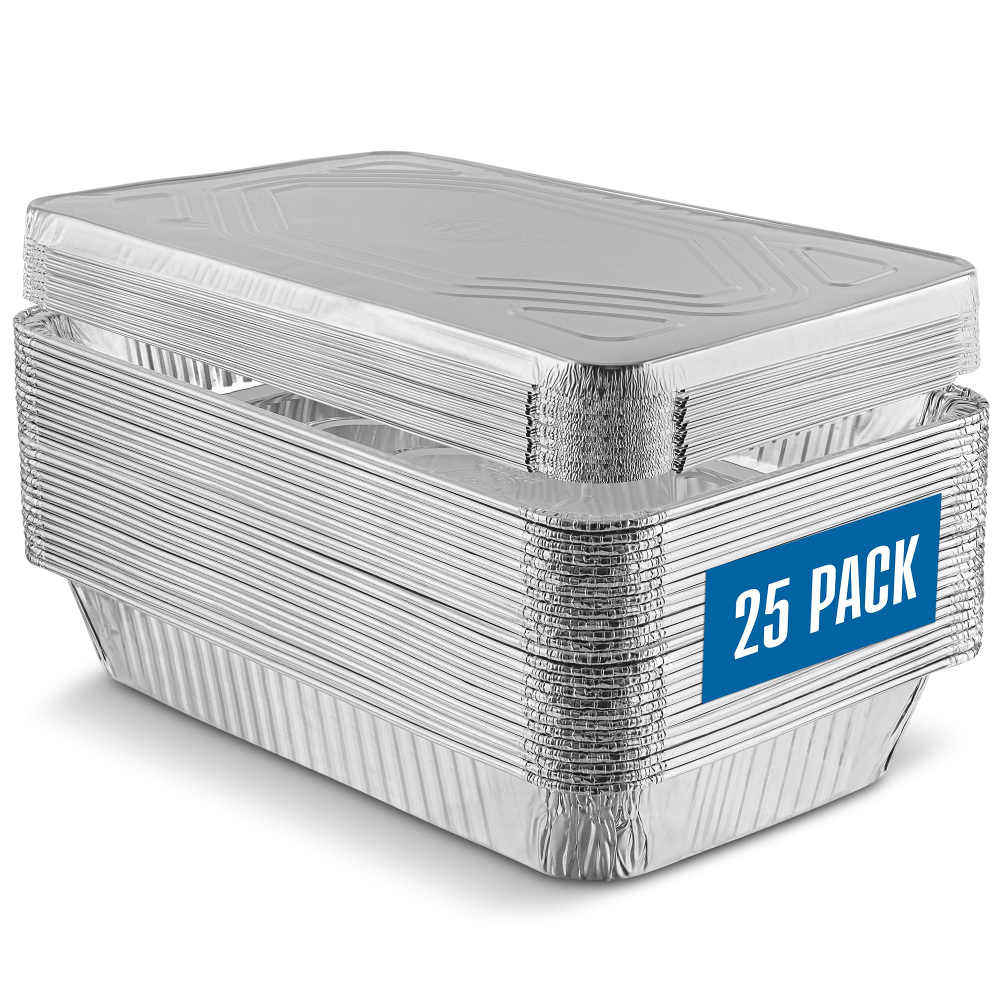 PLASTICPRO 25 Pack Aluminum Pans 13'' X 21" Disposable Pans with Covers Heavy Duty 20 lb Foil Pans for Baking and Cooking