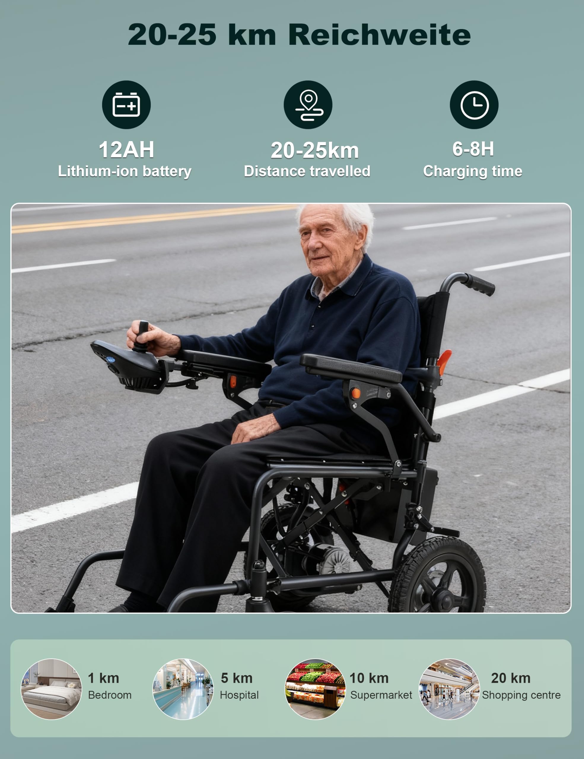 Fauteuil roulant électrique pliable avec sièges plus larges, capacité de poids de 120,2 kg, double moteur de 250 W, portée de 25,5 km, fauteuil roulant électrique léger pour adultes et personnes âgées