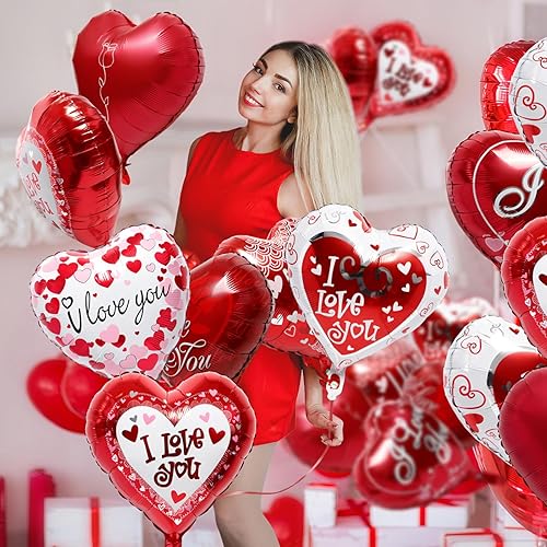 Miniatura 4 de Globos para el día de San Valentín de 18 pulgadas, 20 globos en forma de corazón "I Love You", globos de corazón rojo para propuesta del día de San