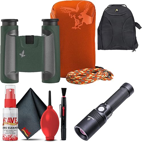 Swarovski Prismáticos de montaña de bolsillo de 10 x 25 CL (verde, paquete de accesorios de montaña) + mochila acolchada + linterna + kit de