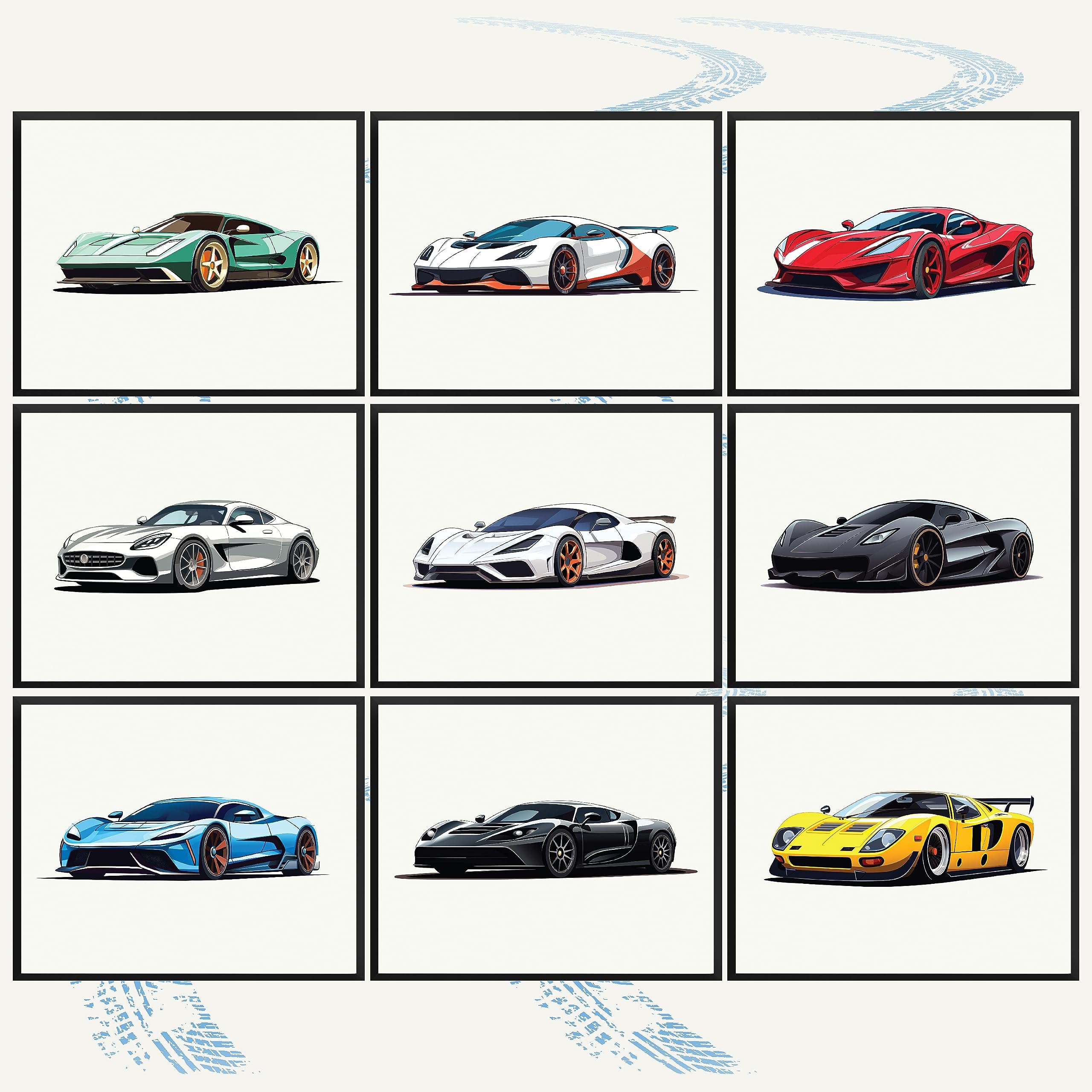 97 Decor Super Car Posters for Boys Room - Modern Car Wall Art Prints, Sport Cars Poster for Men, Racing Cars Room Decor for Teen Boys Bedroom, Cool Supercars Artwork Pictures (8x10 UNFRAMED)
