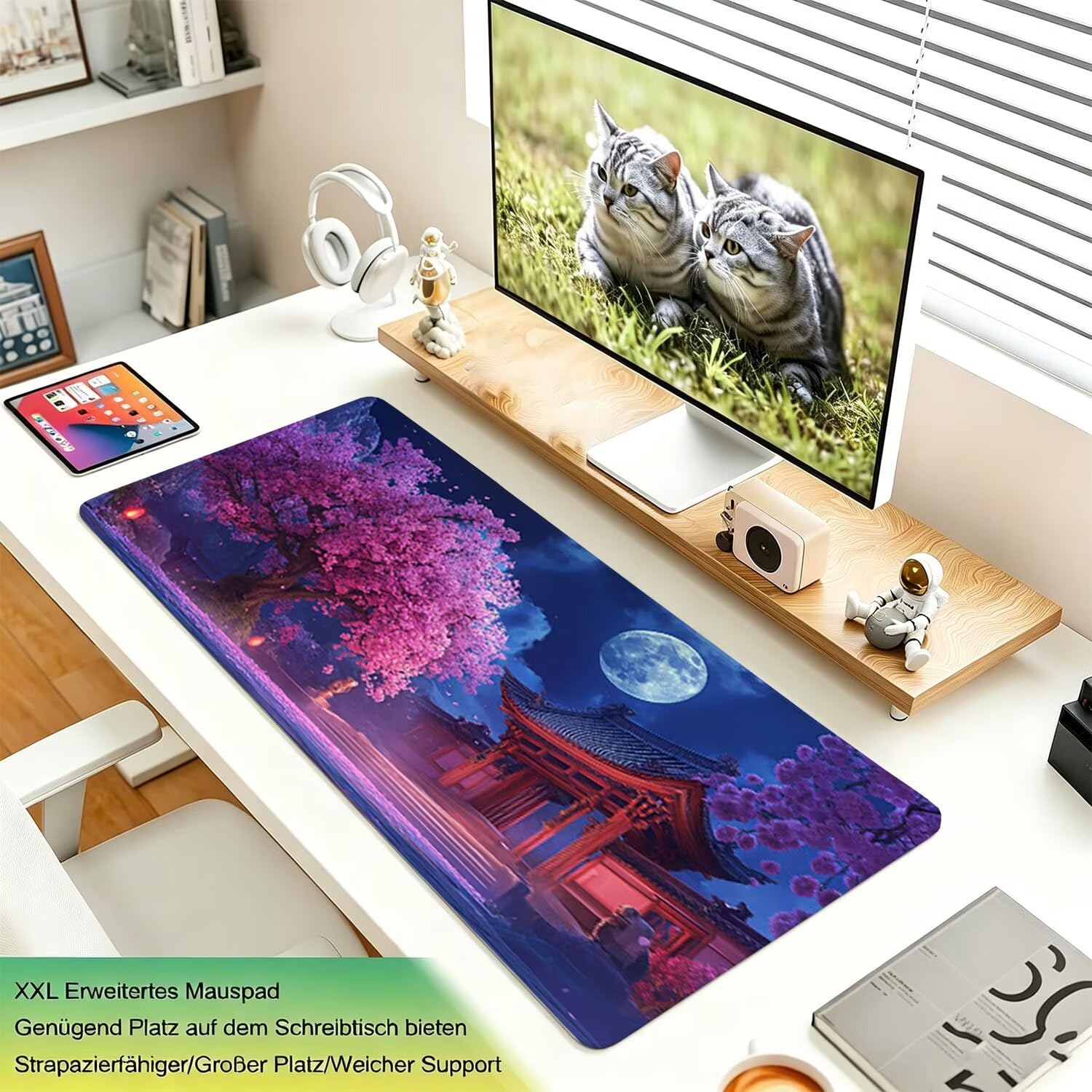 Tappetino Mouse Gaming XXL, 1200x600x4mm Retro fiori ciliegio 0x0-171 | Tappetino Scrivania con Base in Gomma Antiscivolo Bordi Cuciti per Computer, PC, Migliora la Precisione e la Velocità