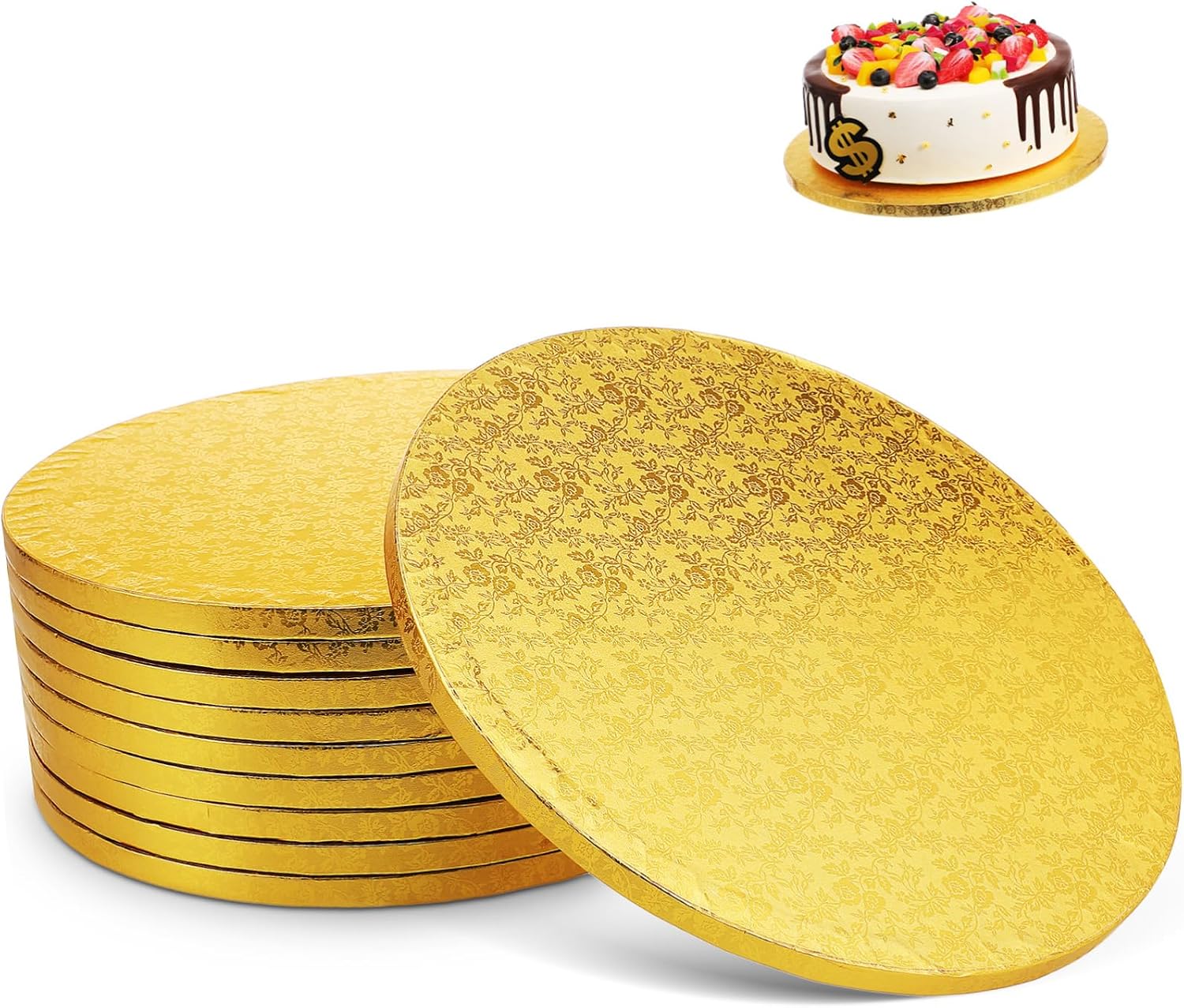 ABOOFAN 10pcs Gold Cake Board Round Corrugated Cake Bases for Wedding Display Sturdy Cardboard Circles for Transport and Decoration for Events and Bakeries