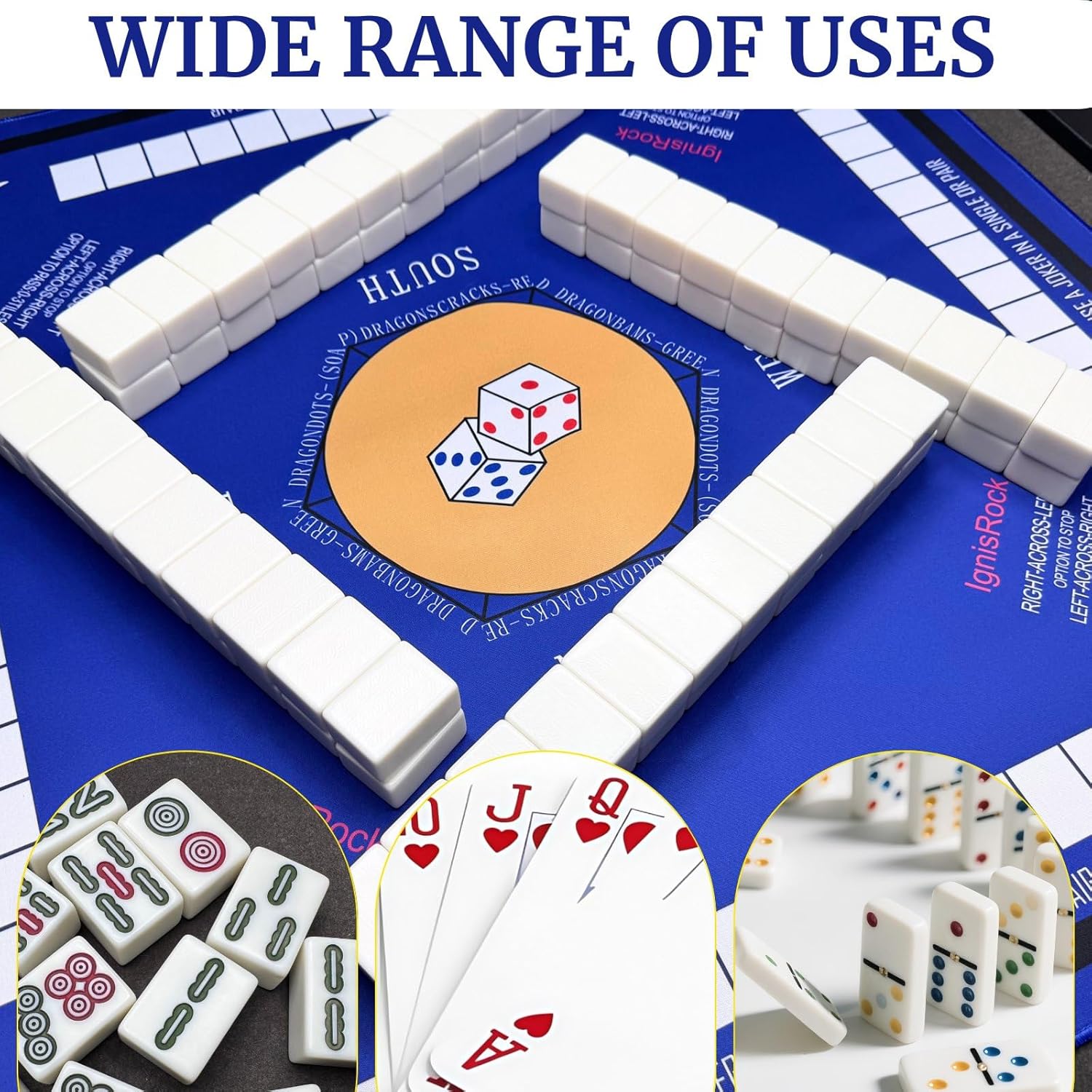 Non-Slip Mahjong Table Mat, Anti-Noise Mahjong Mat for Table, Thickened, Table Cover for Mahjong, Tile Amusement, Board Amusement, Poker, Card Amusement (Blue-Yellow)