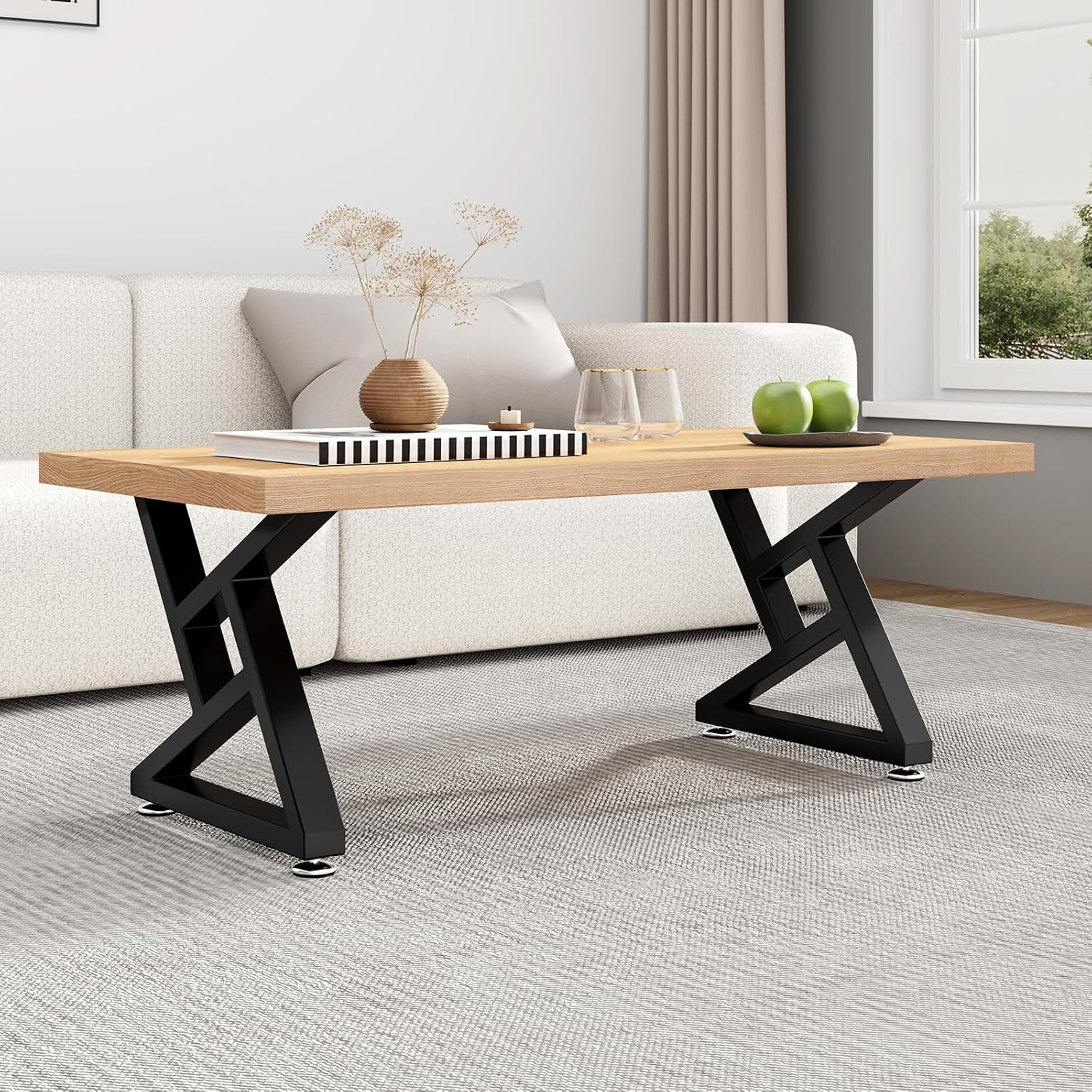 Metal Coffee Table Legs 16" H x 18" W Furniture Desk Bench Dining Table Legs with Adjustable Feet Gourd Shape Set of 2 Black
