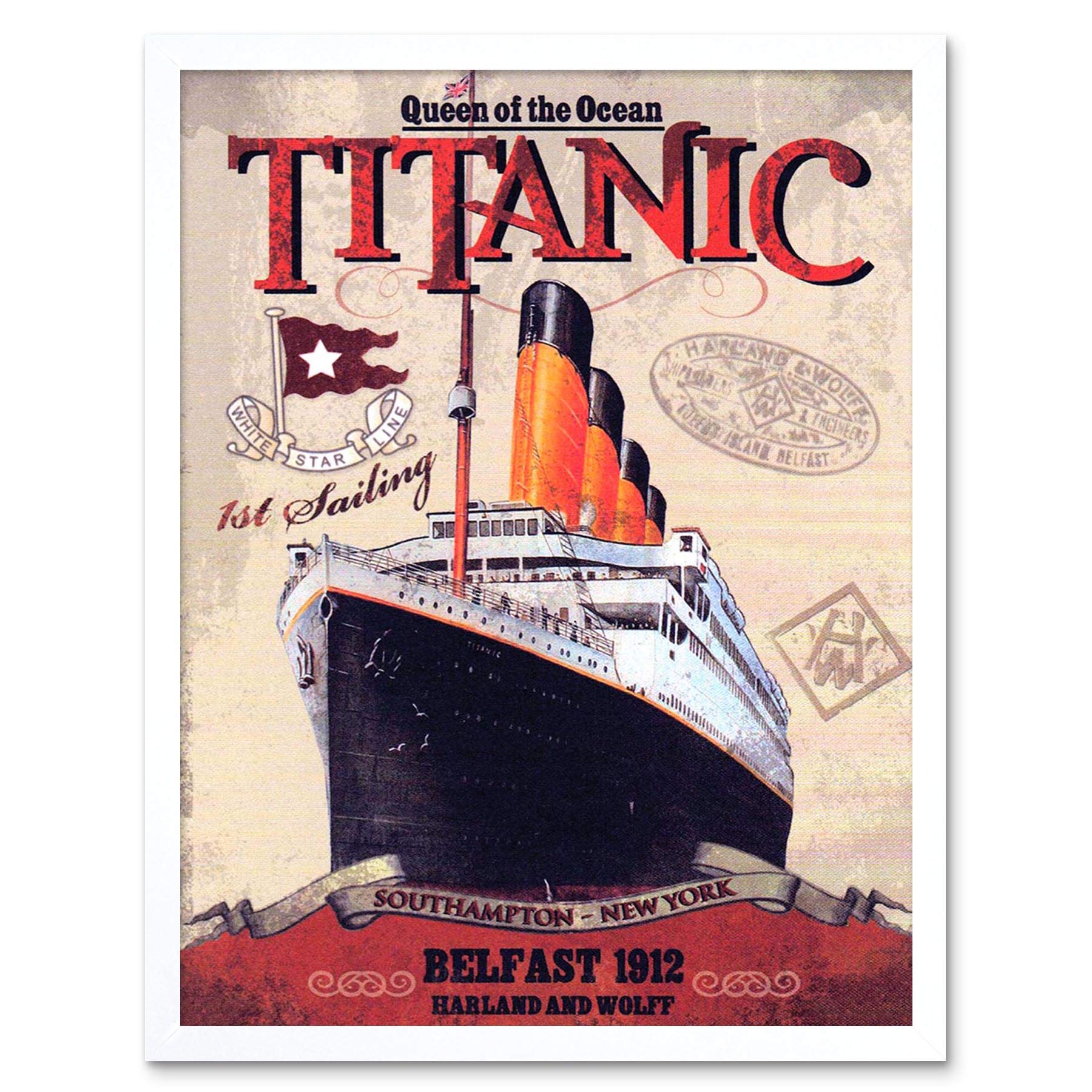 Wee Blue Coo Travel Transport Titanic Liner Disaster Queen Ocean Art Print Framed Poster Wall Decor 12X16 Inch