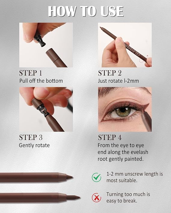 Dark Brown Waterproof Gel Eyeliner, Matte Cream Waterline Eyeliner Pencil