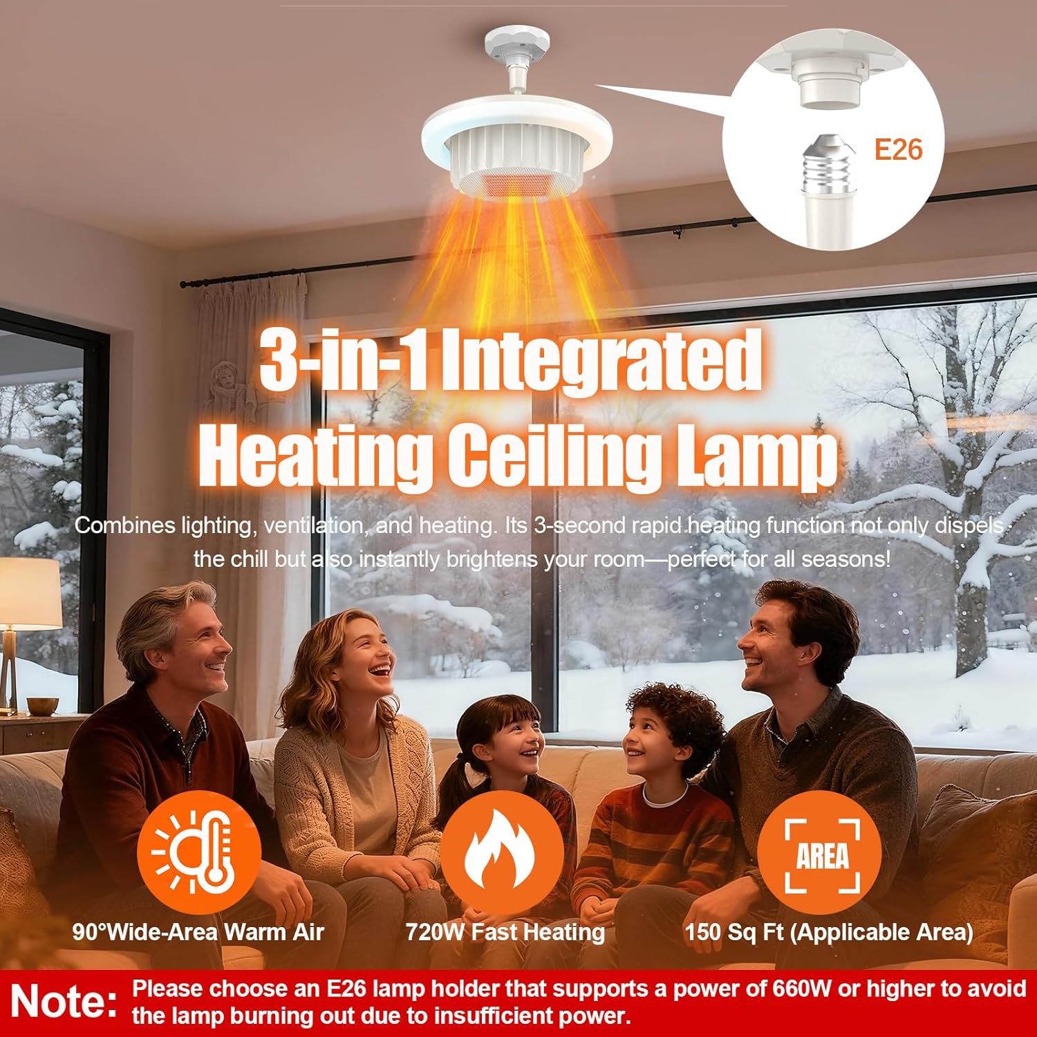 heating fan light 3 in 1 space heater,720w portable electric ptc ceramic heaters,e26 led light with 2500lm,3 modes,300°oscillation,4h timer,remote control, overheat protection, stepless color 720w(small )