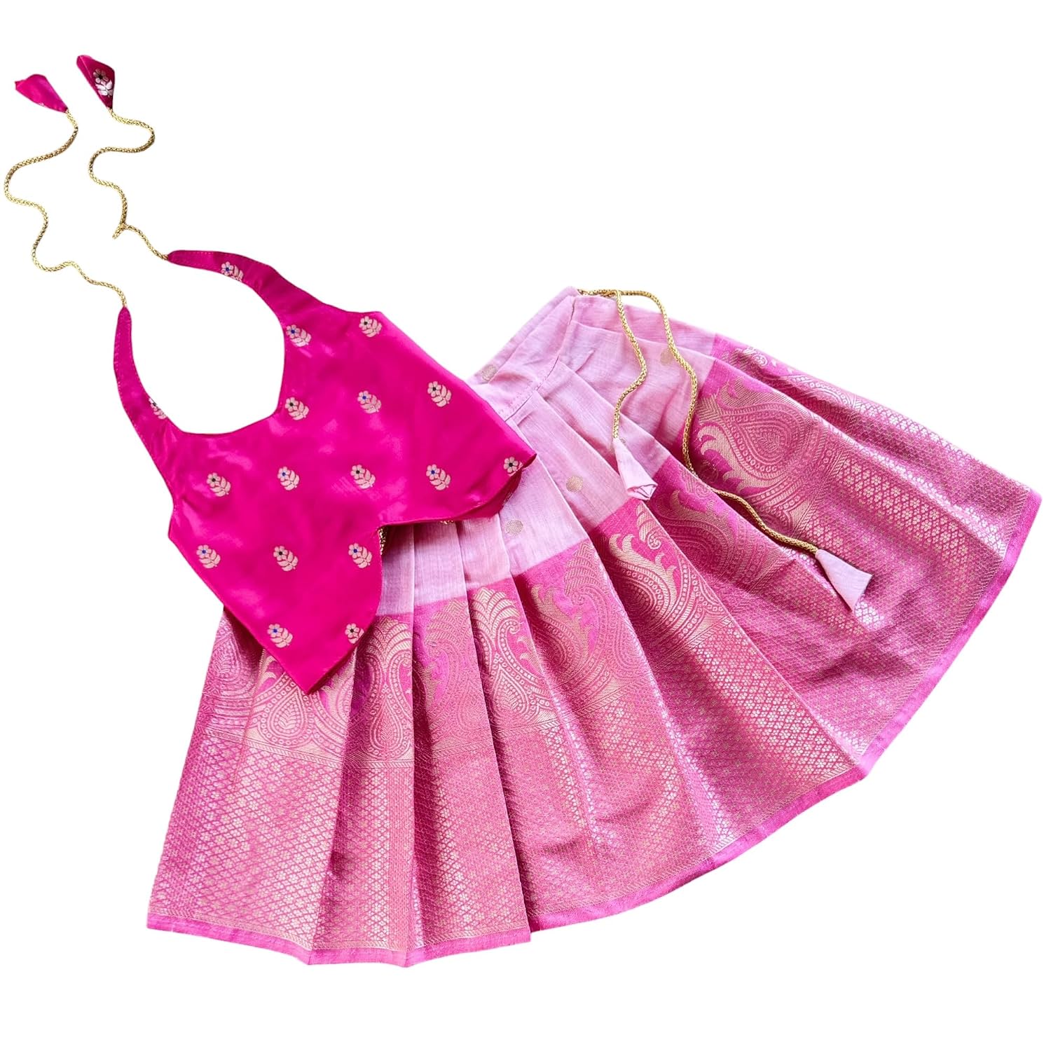 Picksparrow Baby Girls Cotton Silk Lehenga Choli Set, Ethnic Pattu pavadai Set