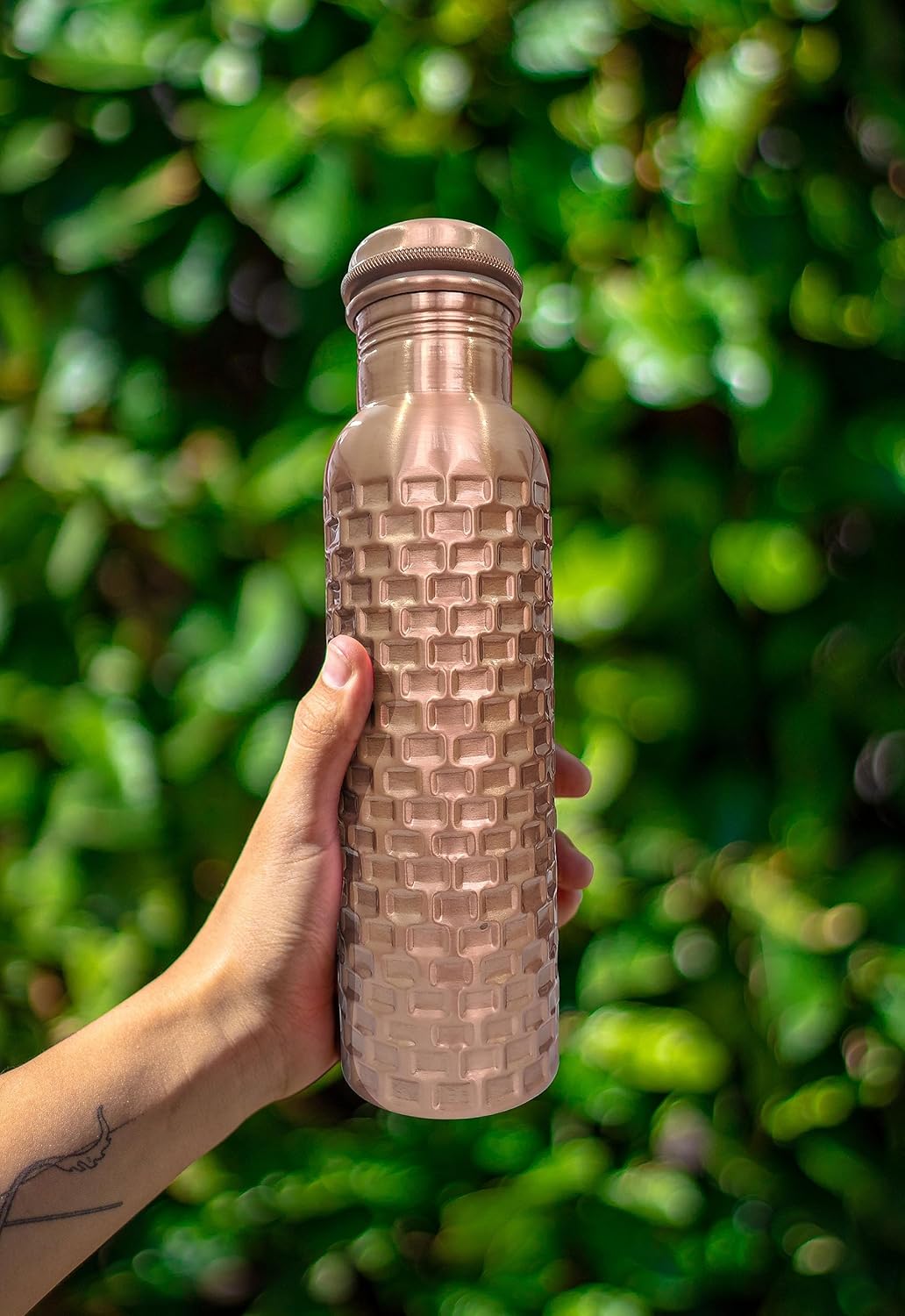 Handcrafted Pure Copper Drinking Water Bottle |Copper Water Bottle with Lid - Ayurvedic Water Bottle with Vessel - Drink More Water Bottle Bricks 32 oz
