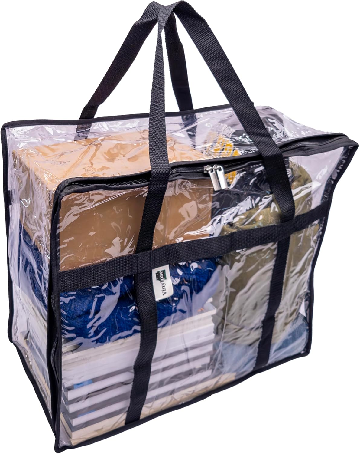 6-Pack Clear Vinyl Moving Bags 15x18x9 with Dual Zipper, Handles & Display Pocket for Storage Organization