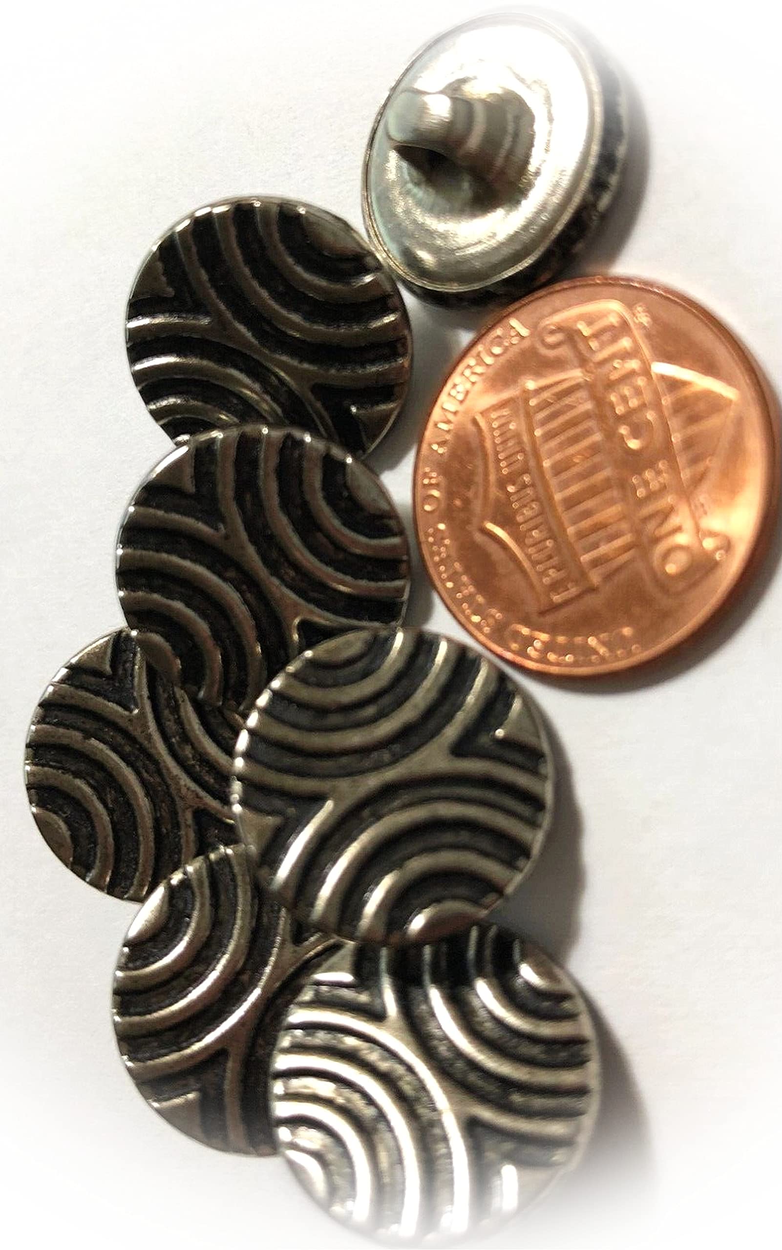 New 7 VTG Silver Tone Metal Shank Sewing Supplies Buttons Hollow 2-Pc Constr Almost 5/8" 15mm DIY Crafting and Sewing Accessories WI-1940MER