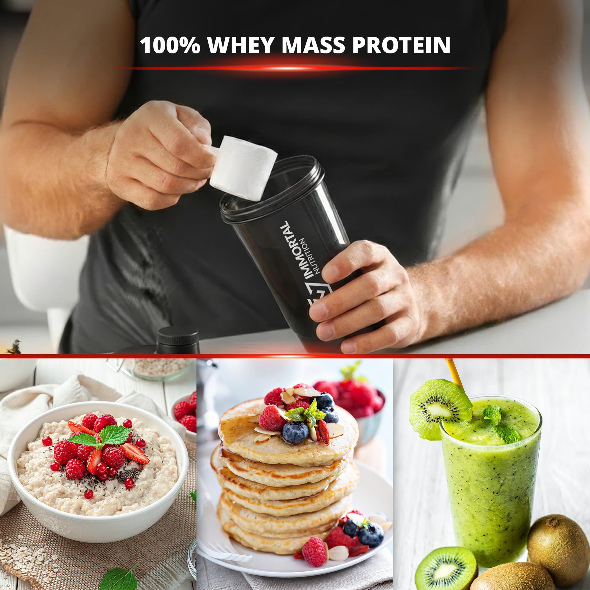 IMMORTAL NUTRITION Whey Mass Protein - Weight Gainer z koncentratem białka serwatkowego - 24 g białka i 80 g węglowodanów na porcję - Mass Gainer w proszku (3 kg, Czekolada)