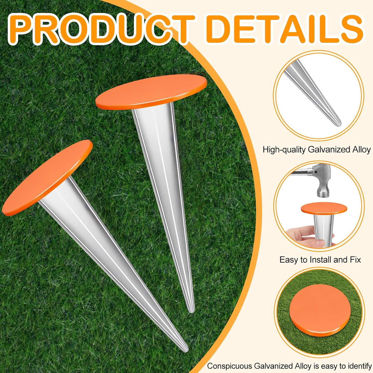 4 Pack Permanent Property Line Markers 7x3 Inch Galvanized Alloy Boundary Markers Heavy Duty Garden Stake for Property Land Survey Stakes for Home Depot Septic Tank Yard Paver Ground Landscape, Orange