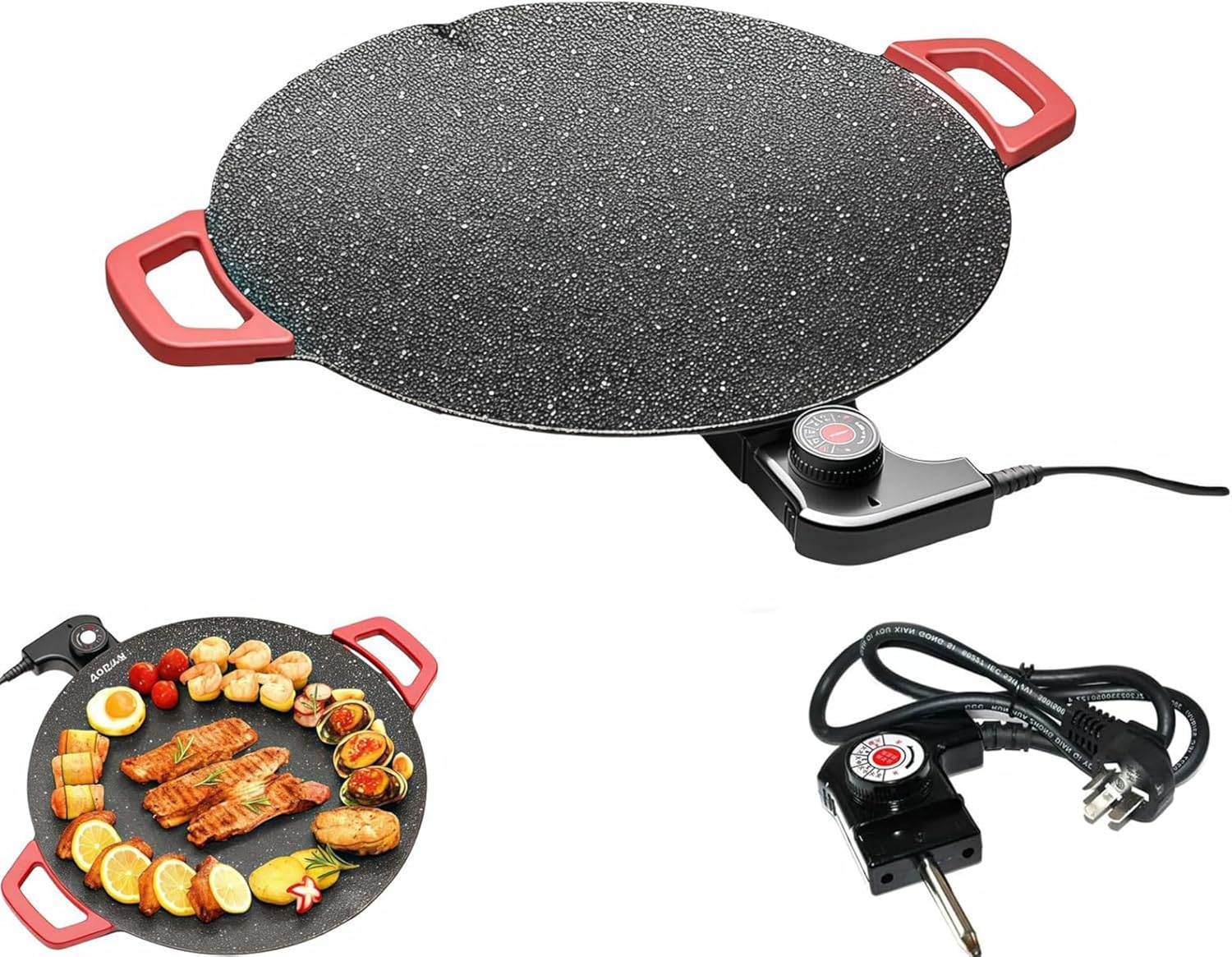 Non-Stick Electric Indoor Grill Pan, Multi-functional electric griddle Nonstick for Cooking Steaks, portable electric korean bbq grill, for Cooking Steaks, Pancakes & BBQ (11in)