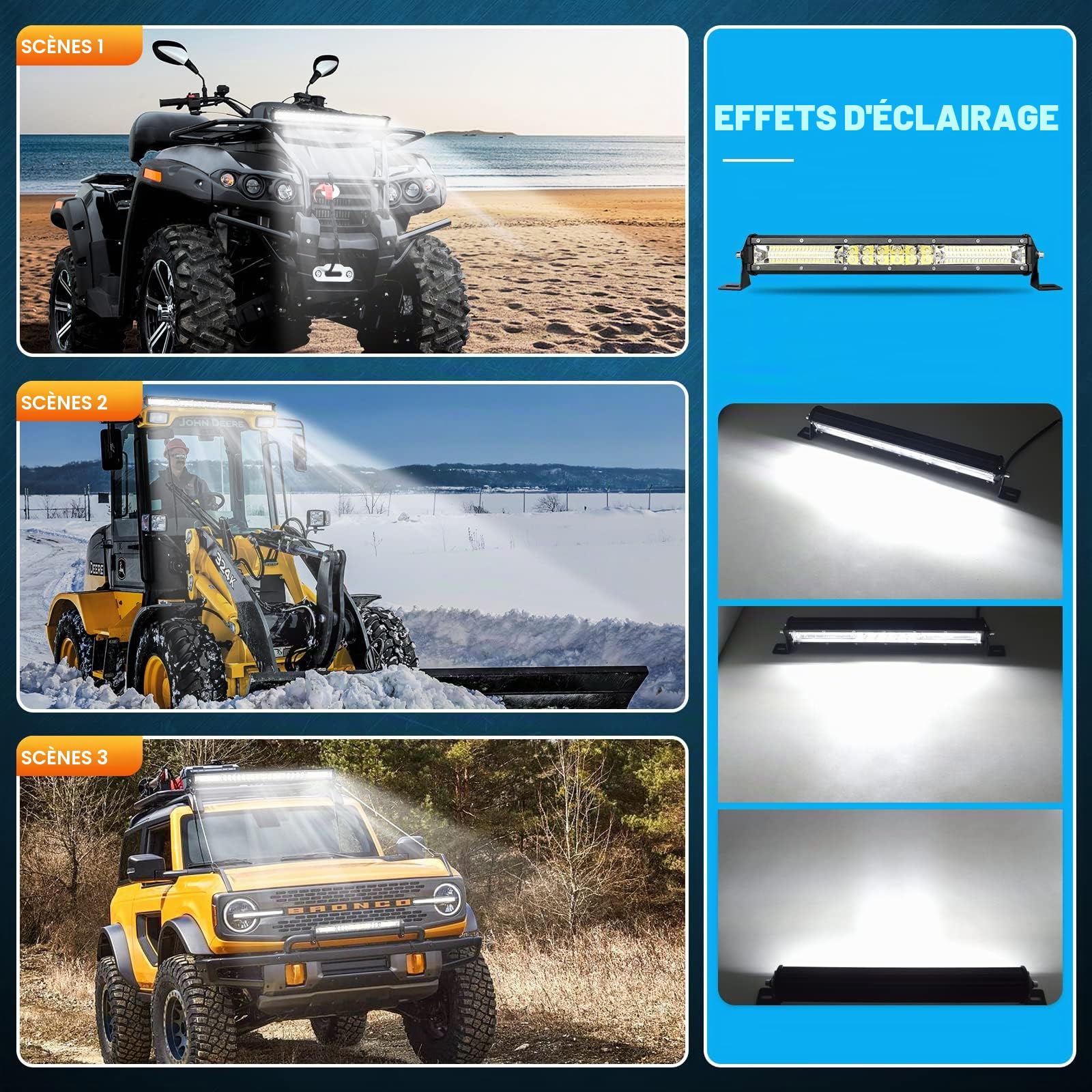 PICAA Barre Led, 15 pouces 38 CM 144W 7D Led Barre Lumineuse Avec câble, Mince Rampe a led barre de led Faisceau de Spot D'inondation,12V hors route Voiture Véhicules 4x4 SUV ATV Camion Tracteur