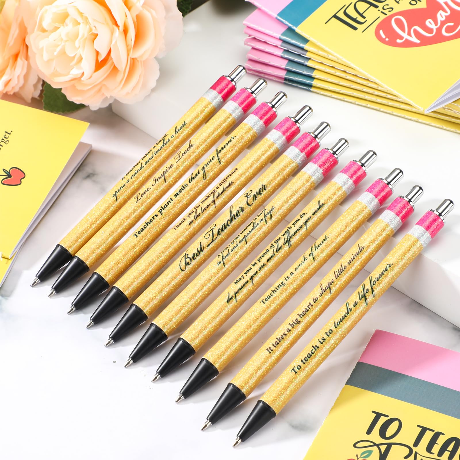 ReliThick 50 juegos de regalos para el regreso a clases para profesores, bolígrafos, mini cuadernos, regalos de agradecimiento para profesores, motivacionales, inspiradores, pequeños diarios con