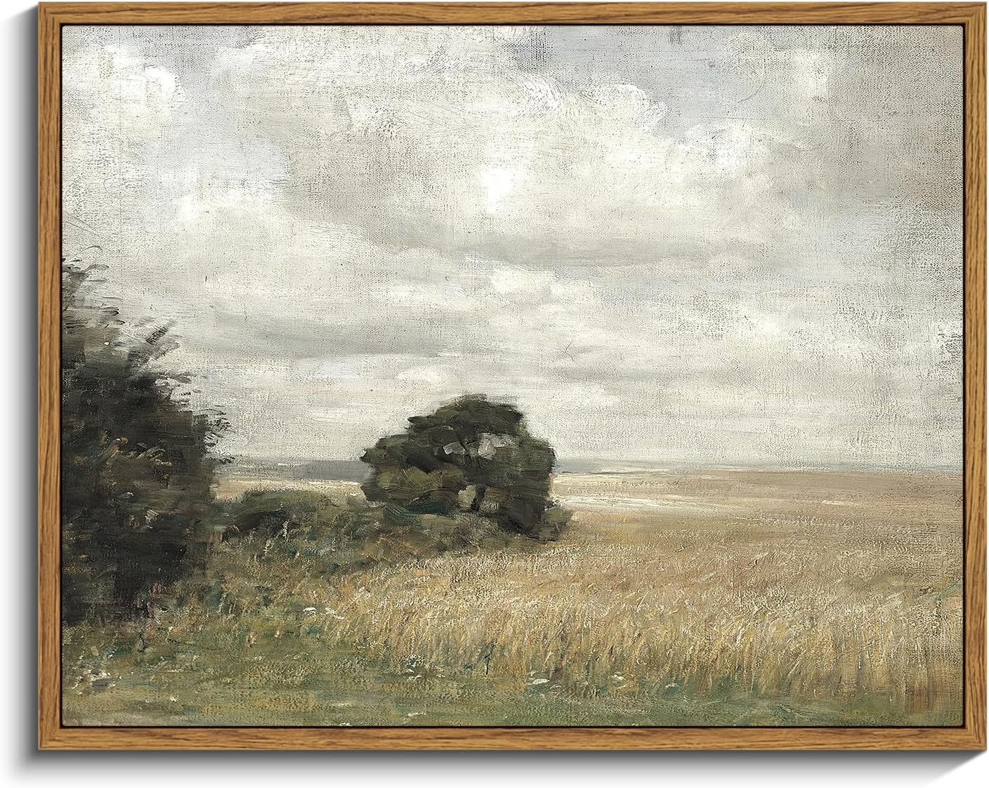 InSimSea Framed Canvas Wall Art - Vast Field under Cloudy Sky, Mid Century Modern, Rustic Farmhouse Bedroom, Retro Room Decor, 11"x14"