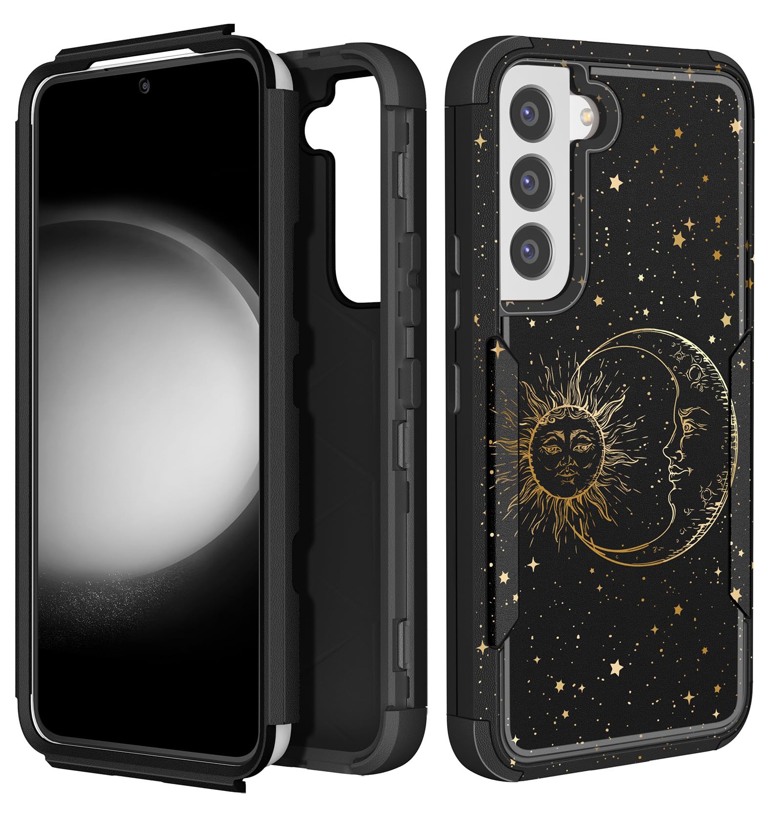 Plakill for Samsung Galaxy S21 Fe Case - Women Cute Girls Phone Cover Cool Aesthetic Unique Design Teen Kawaii Sun and Moon Heavy Duty Protective Hard