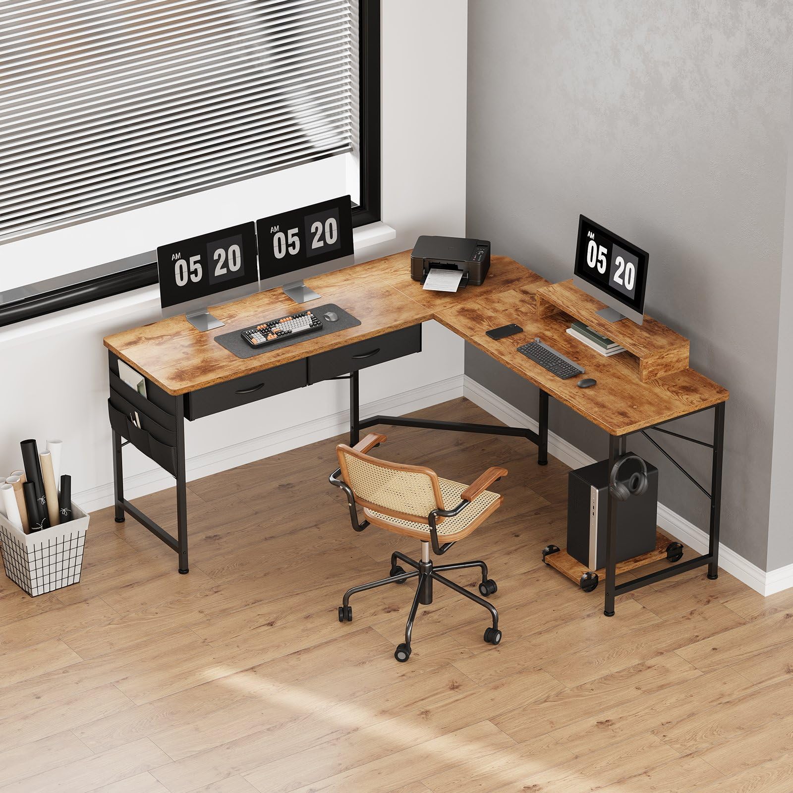 YeTom L字デスク PCデスク 125cm×125cm ビンテージ