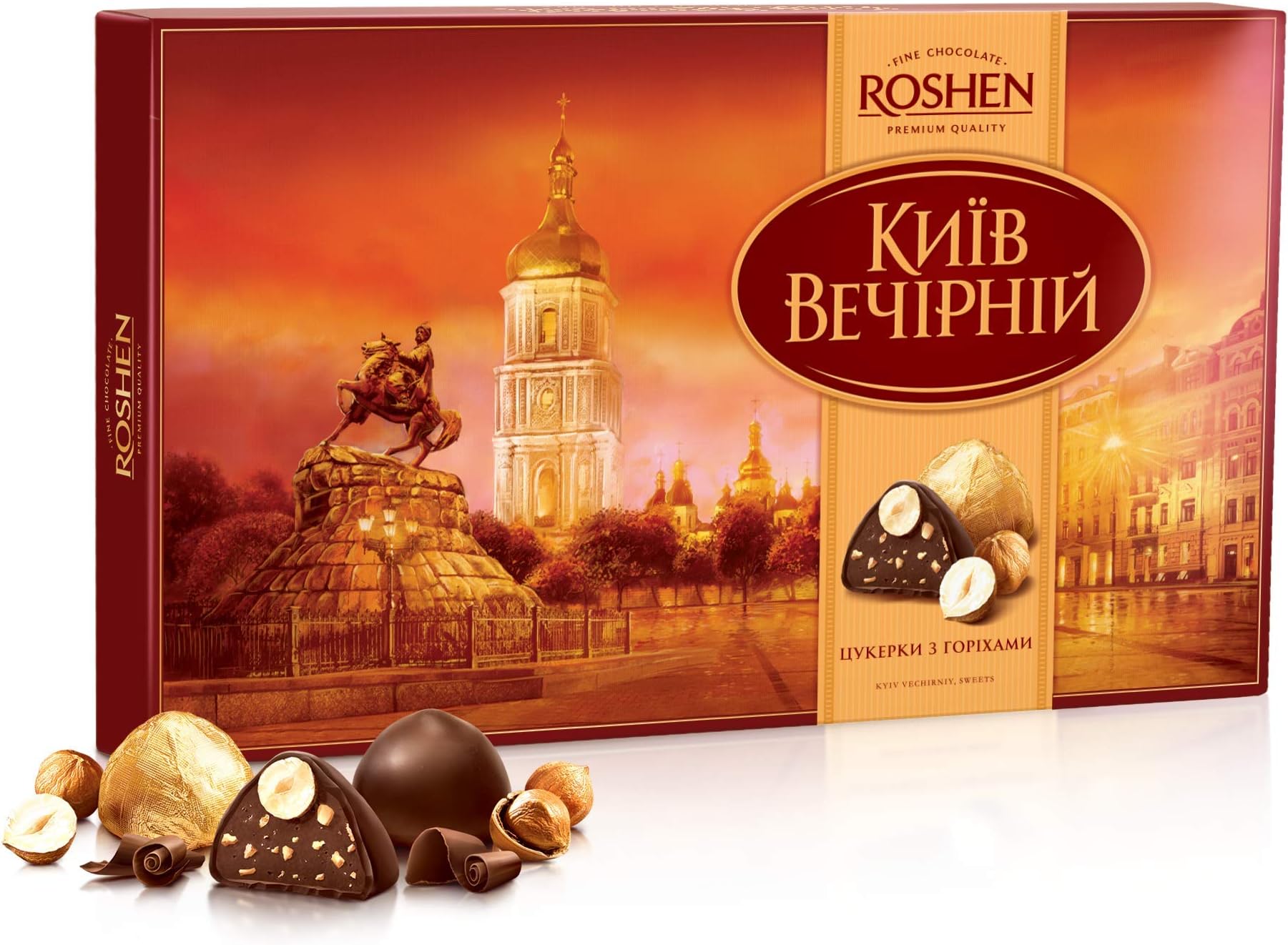 Kiev Vecherniy Chocolate Candy with Chopped and Hazelnuts Coating, Premium Gift Box 12.42oz/352 grams