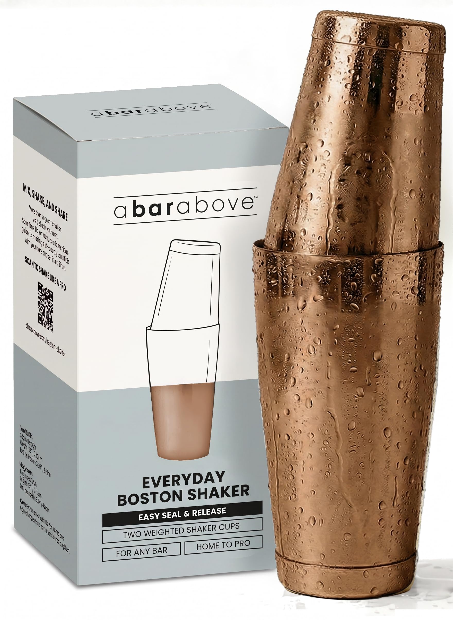 A Bar Above Boston Cocktail Shaker Set Weighted 18 and 28 Oz Antique Copper