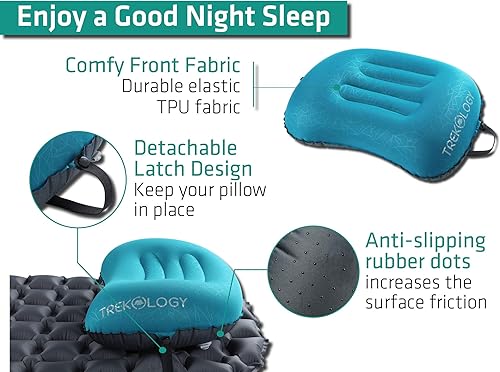 Miniatura 10 de Trekology Almohada inflable ultraligera de viaje para campamento - ALUFT 2.0 compresible, compacta, cómoda, ergonómica, para el cuello y el apoyo