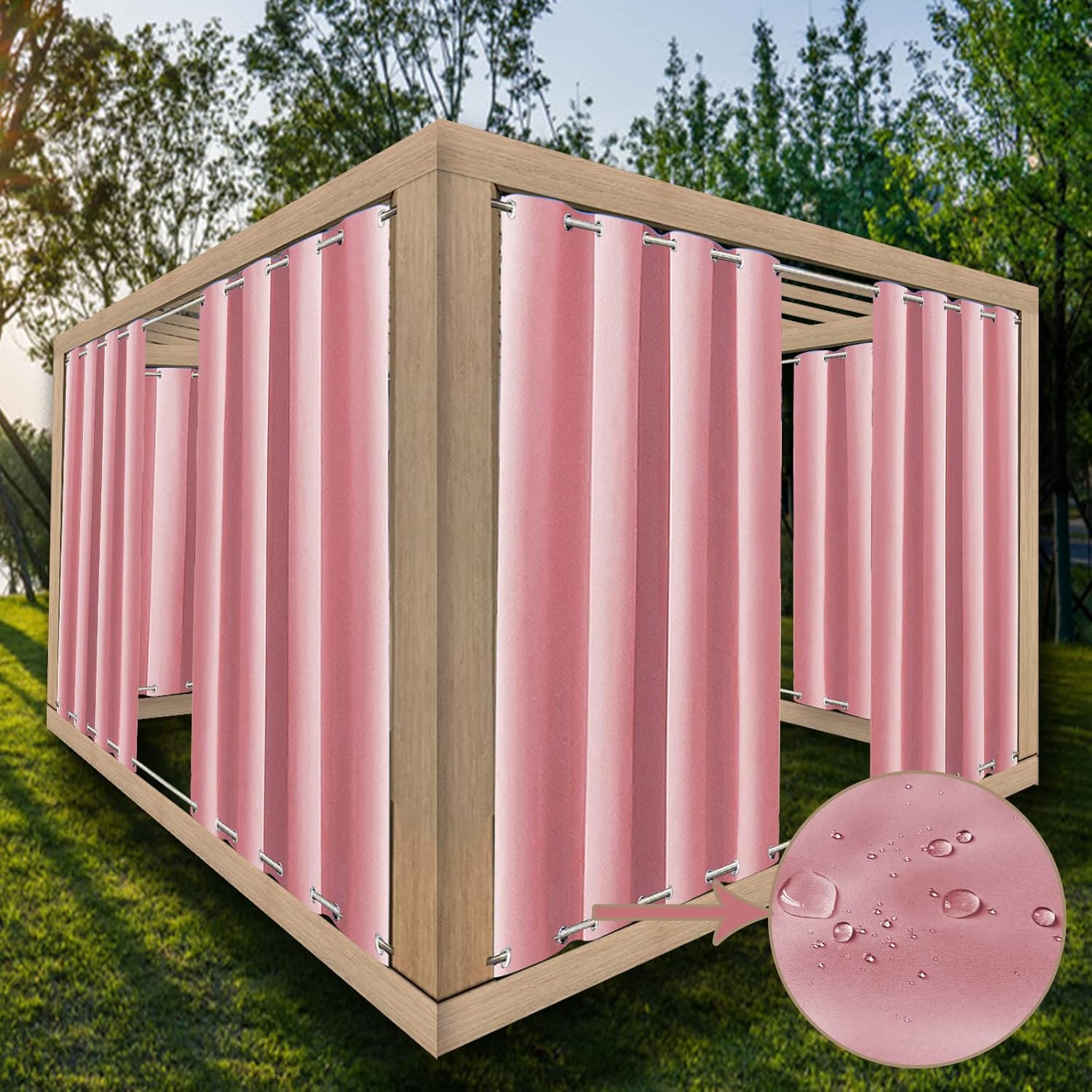 Waterproof Pergola Outdoor Curtain for Garden Patio Full Blackout Curtains Bedroom Living Room Bathroom Panel Drape Pink (Width x High) W39.37 x H78.74 x 1PC