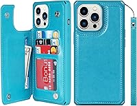 Vista 13 de iCoverCase Funda compatible con iPhone 13 Pro Max con tarjetero para mujer, bloqueo RFID en relieve de piel sintética con correa de muñeca de 6.7