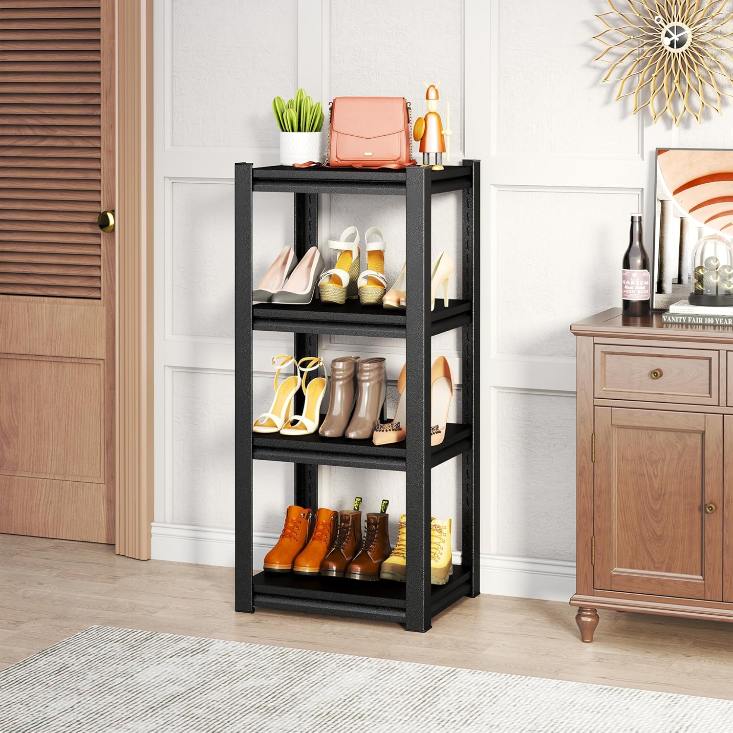 Shoe Rack for Entryway, 5-Tier Shoe Rack Organizer with Storage Shelves,16-20 Pairs of Metal Shoes Cabinet, Freestanding, Adjustable, Industrial,Dorm,Black