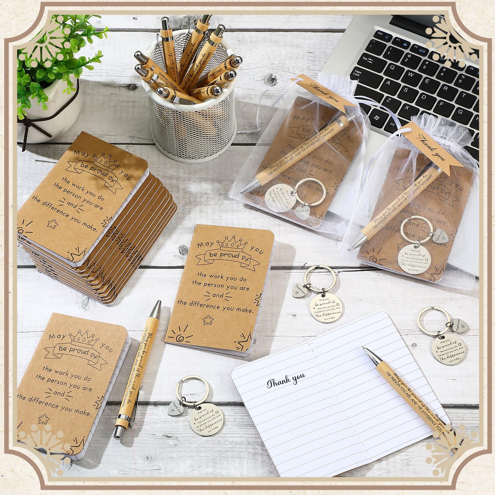 Tenare 16 Sets Chirstmas Thank You Gifts Inspirational Notebooks Motivational Ballpoint Pens Keychains Bulk with Tags and Organza Bags Leaving Present Employee Appreciation Gifts for Staff Team Office - Image 2