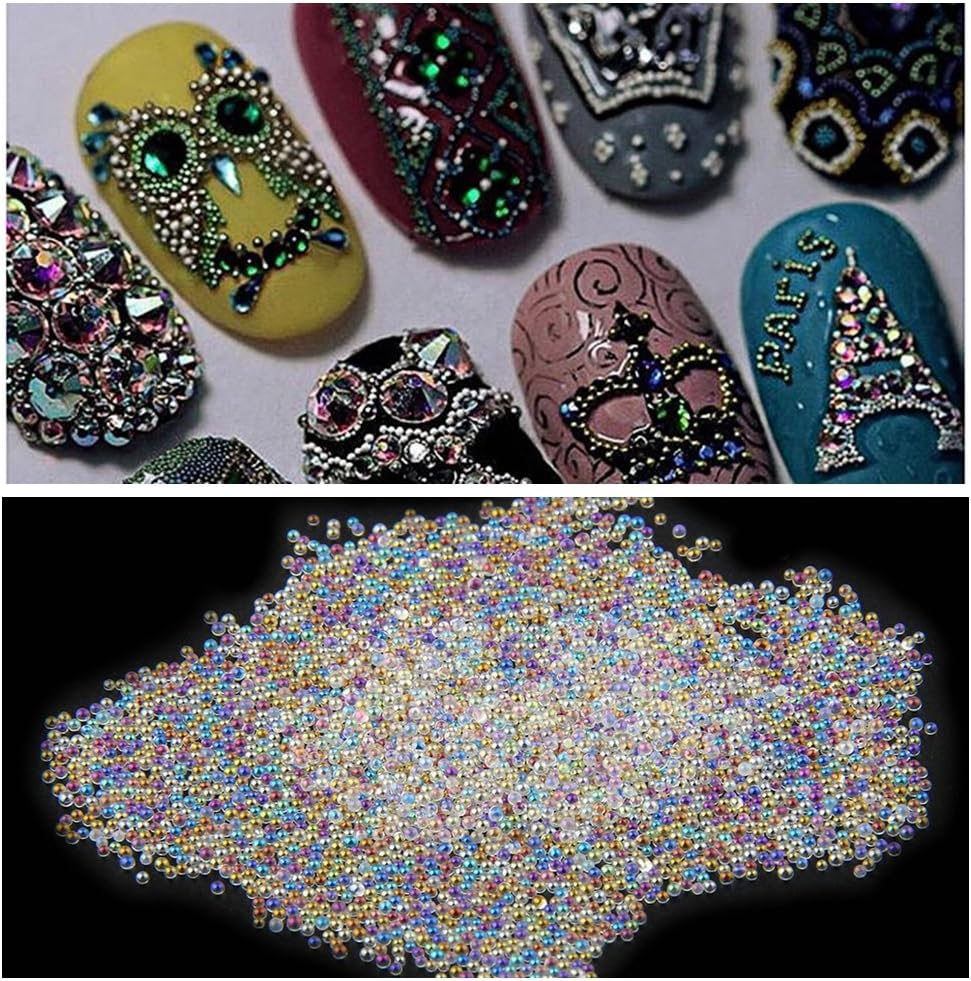 Nizi Jewelry Nail Art DIY 0.6mm AB Crystal Glass Caviar Beads Tiny 3D Micro Pixie Mermaid Nails Art Manicure Decoration Tools 01 Crystal AB 50g big pack