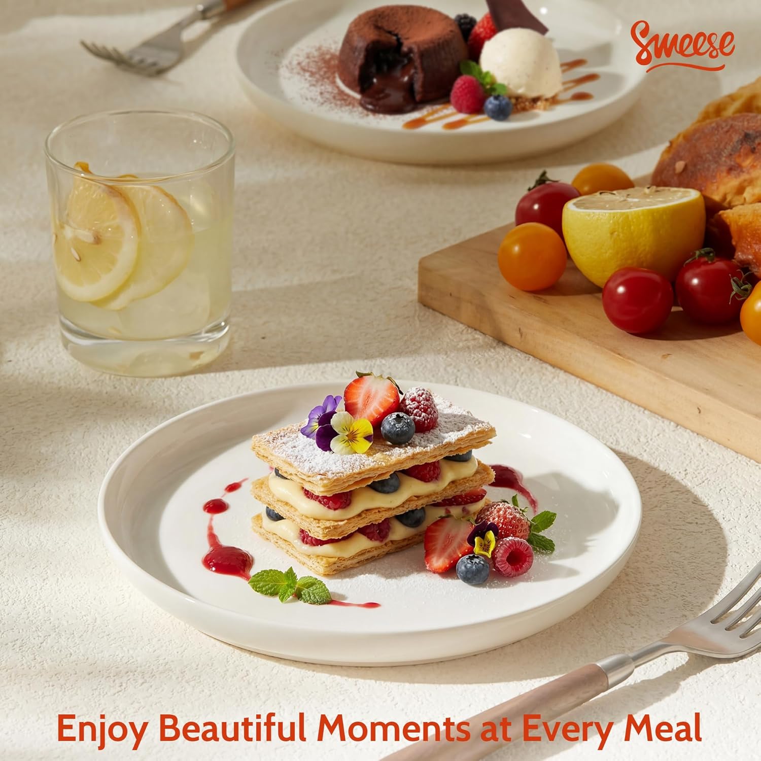 Sweese Porcelain Dessert Plates, 7.4 Inch Lightweight Round Salad Plates Set of 6, Small Appetizer, Small Kitchen Dish, Microwave & Dishwasher Safe, Scratch Resistant Plates set, White - Image 7