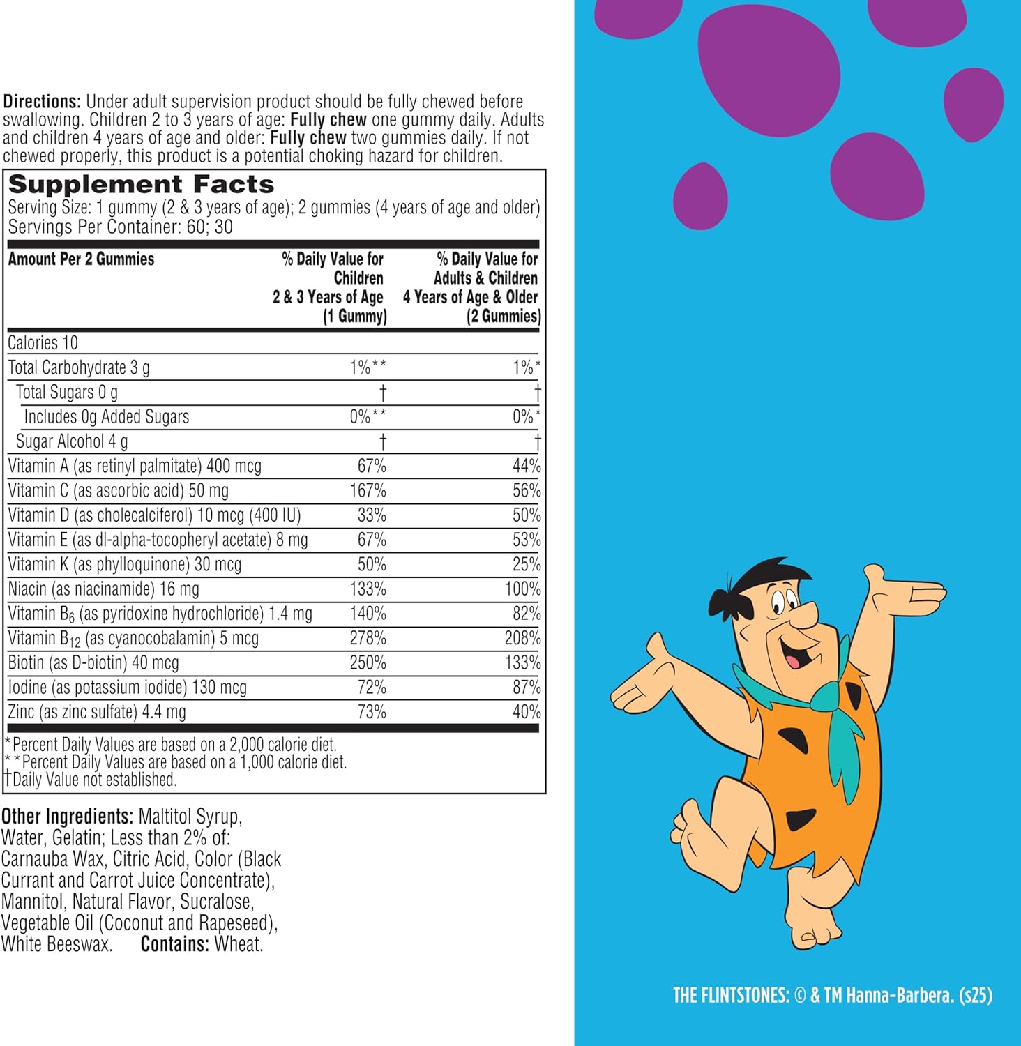 Flintstones Multivitamins for Kids, Sugar Free Kids Multivitamin Gummies, with Vitamins A, C, E, B6 & B12, Raspberry Flavored Gummy Vitamins, 60 Count - Image 7