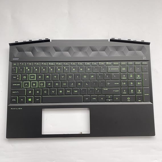 Replacement for HP Gaming Pavilion 15-DK 15-DK0126TX TPN-C141 Laptop Upper Case Palmrest Green Backlit Keyboard Assembly Part L57593-001 AP2K8000310