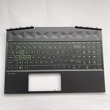 Replacement for HP Gaming Pavilion 15-DK 15-DK0126TX TPN-C141 Laptop Upper Case Palmrest Green Backlit Keyboard Assembly Part L57593-001 AP2K8000310
