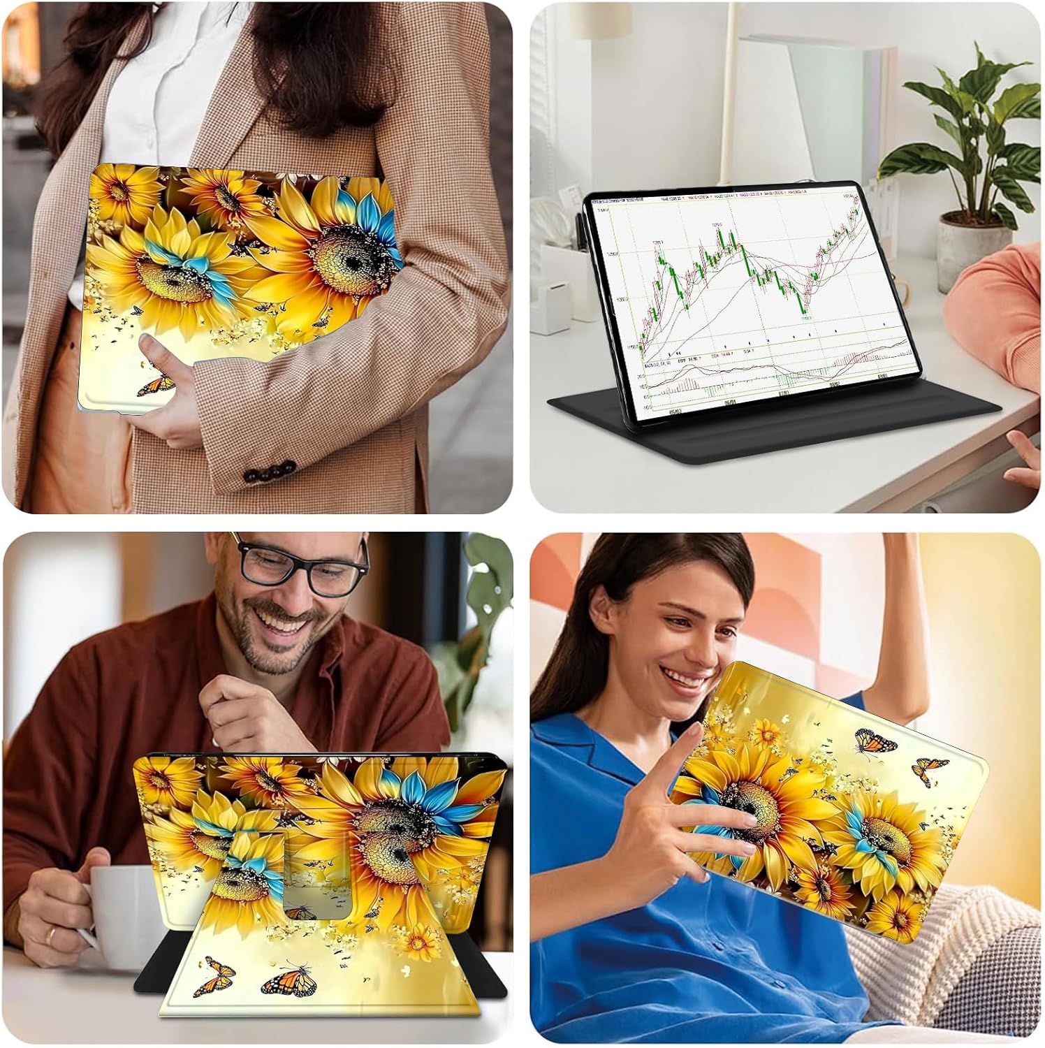 Case for 7" Kindle Paperwhite (12th Generation, 2024) & Kindle Colorsoft Signature Edition-360 Degree Rotating Smart Cover Case with Auto Sleep/Wake-Yellow Sunflower Butterfly