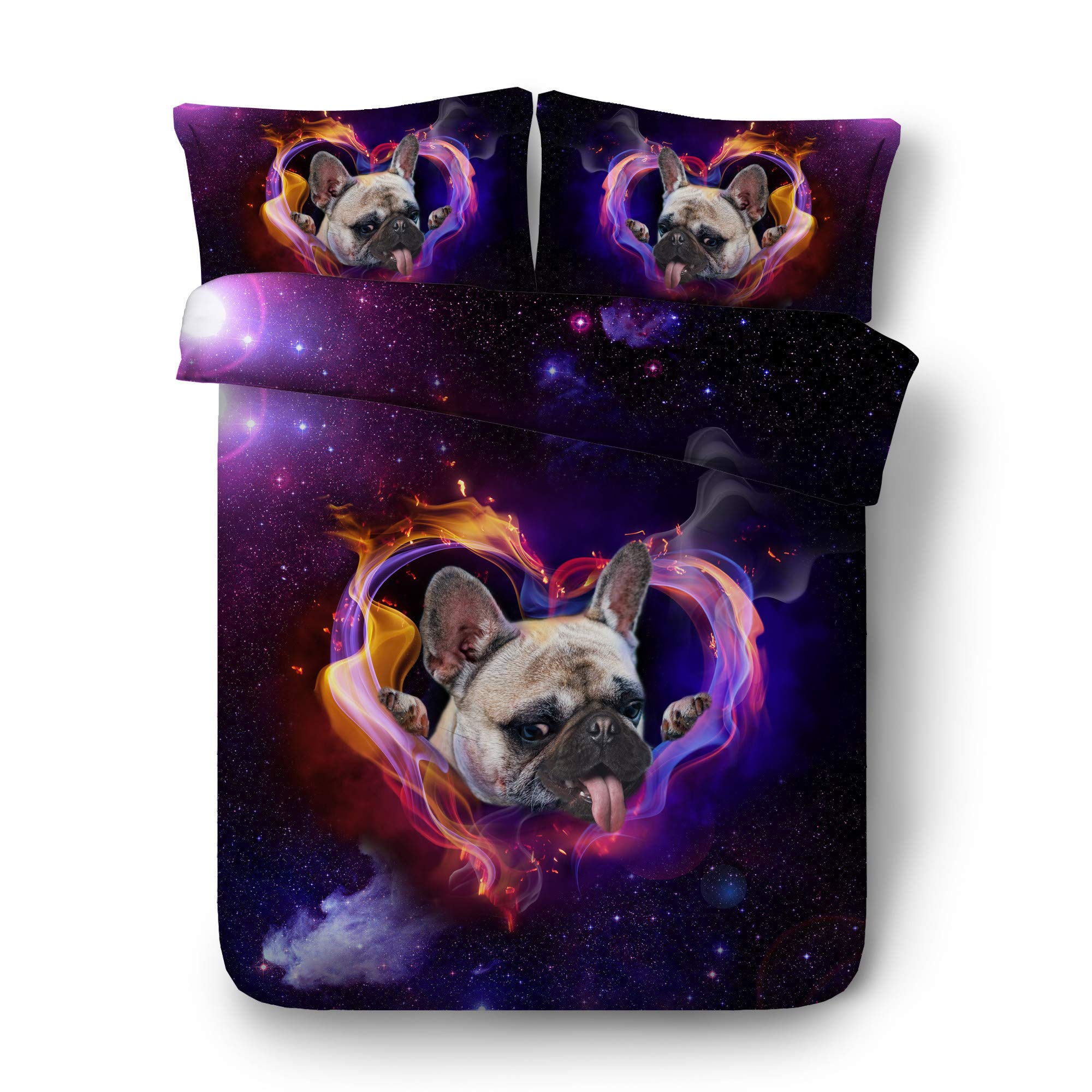 Ensemble de literie 3D bouledogue français, housse de couette galaxie 2 personnes