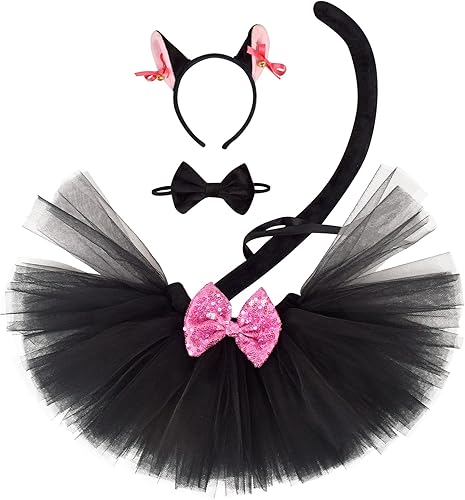 Miniatura 3 de ODOLDI Disfraz de tutú de animales de la selva para niñas, gato, tigre, guepardo, elefante, orejas, diadema, cola, tutú, disfraz de circo